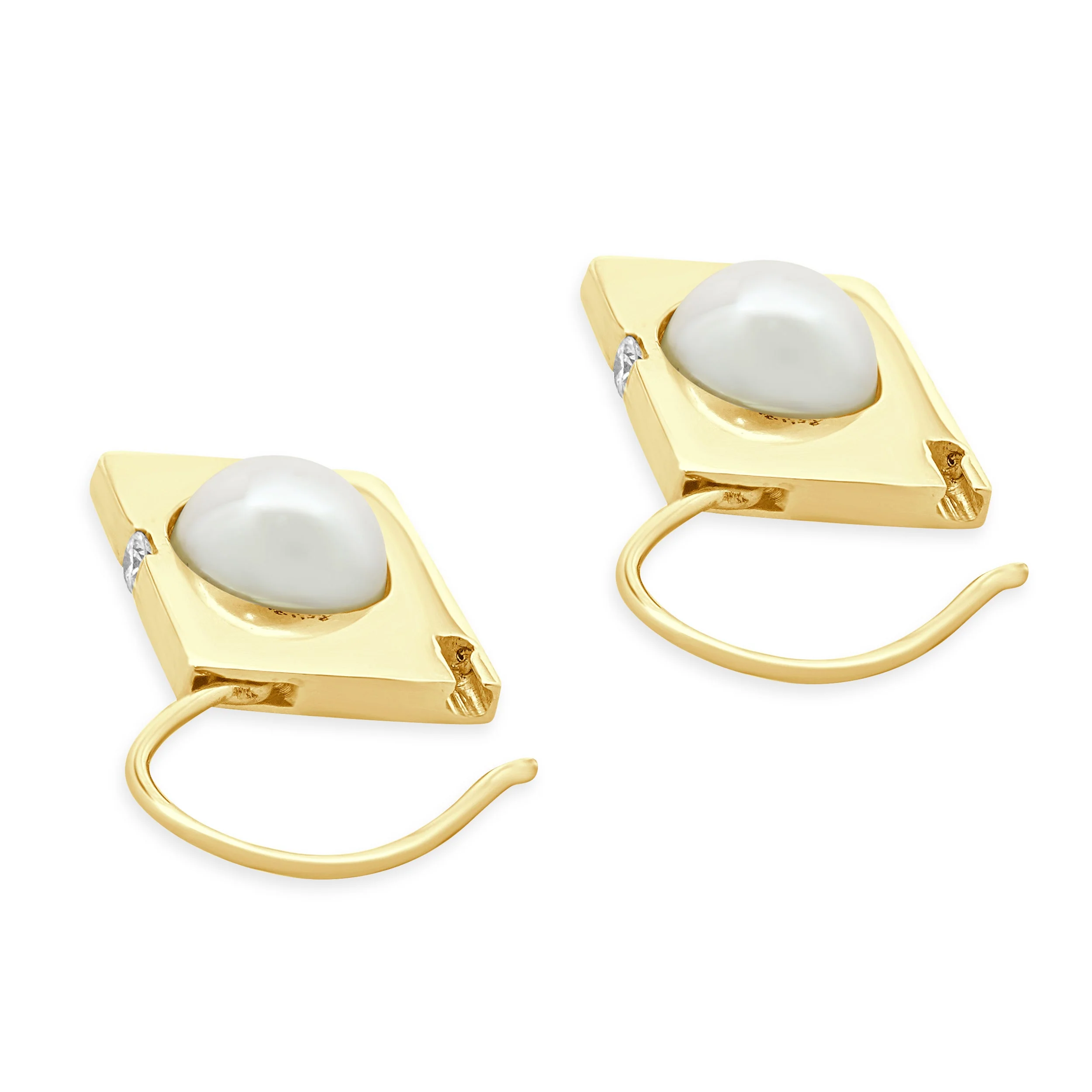 14 Karat Yellow Gold Pearl and Diamond Padlock Earrings - Image 4