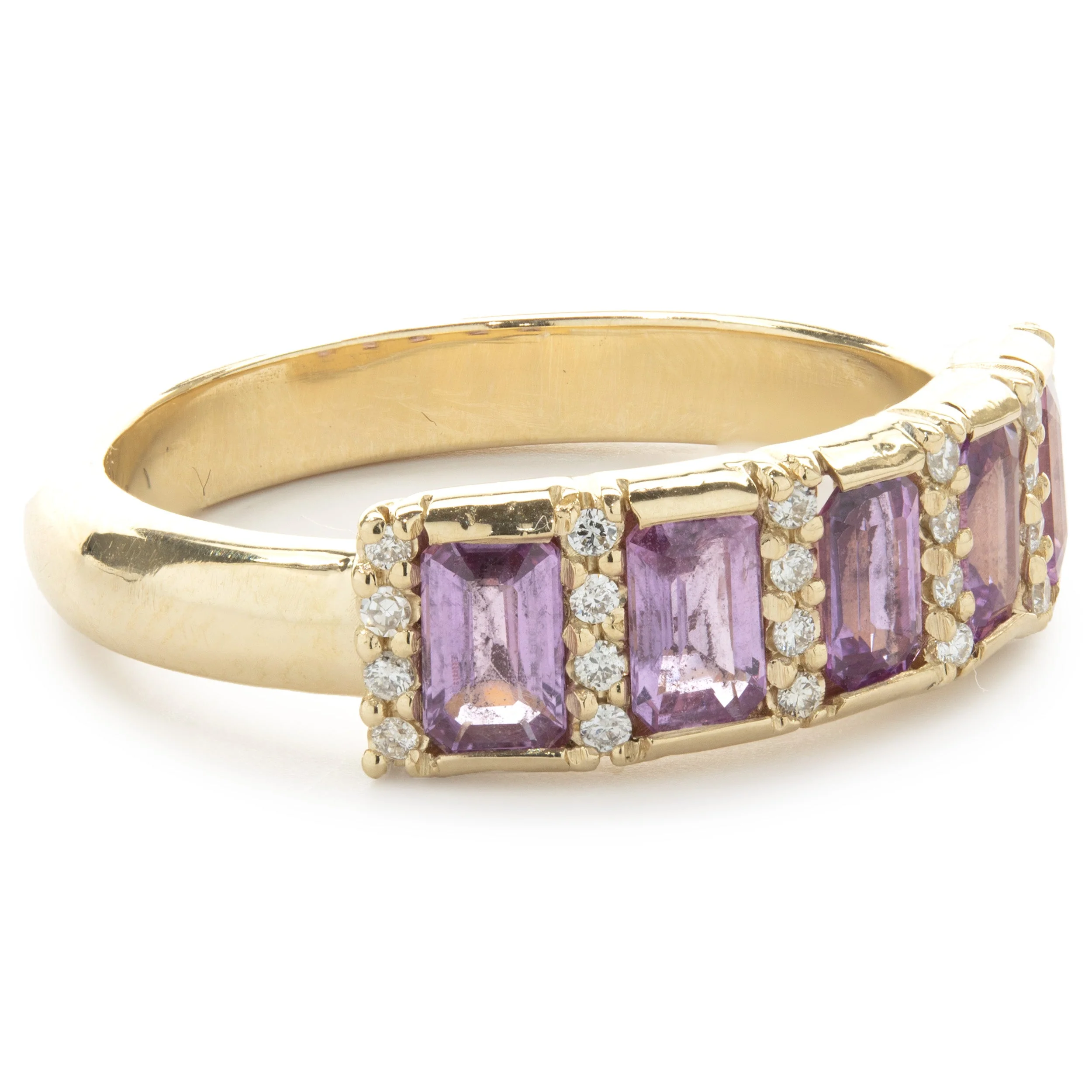 14 Karat Yellow Gold Pink Sapphire and Diamond Bar Ring - Image 2