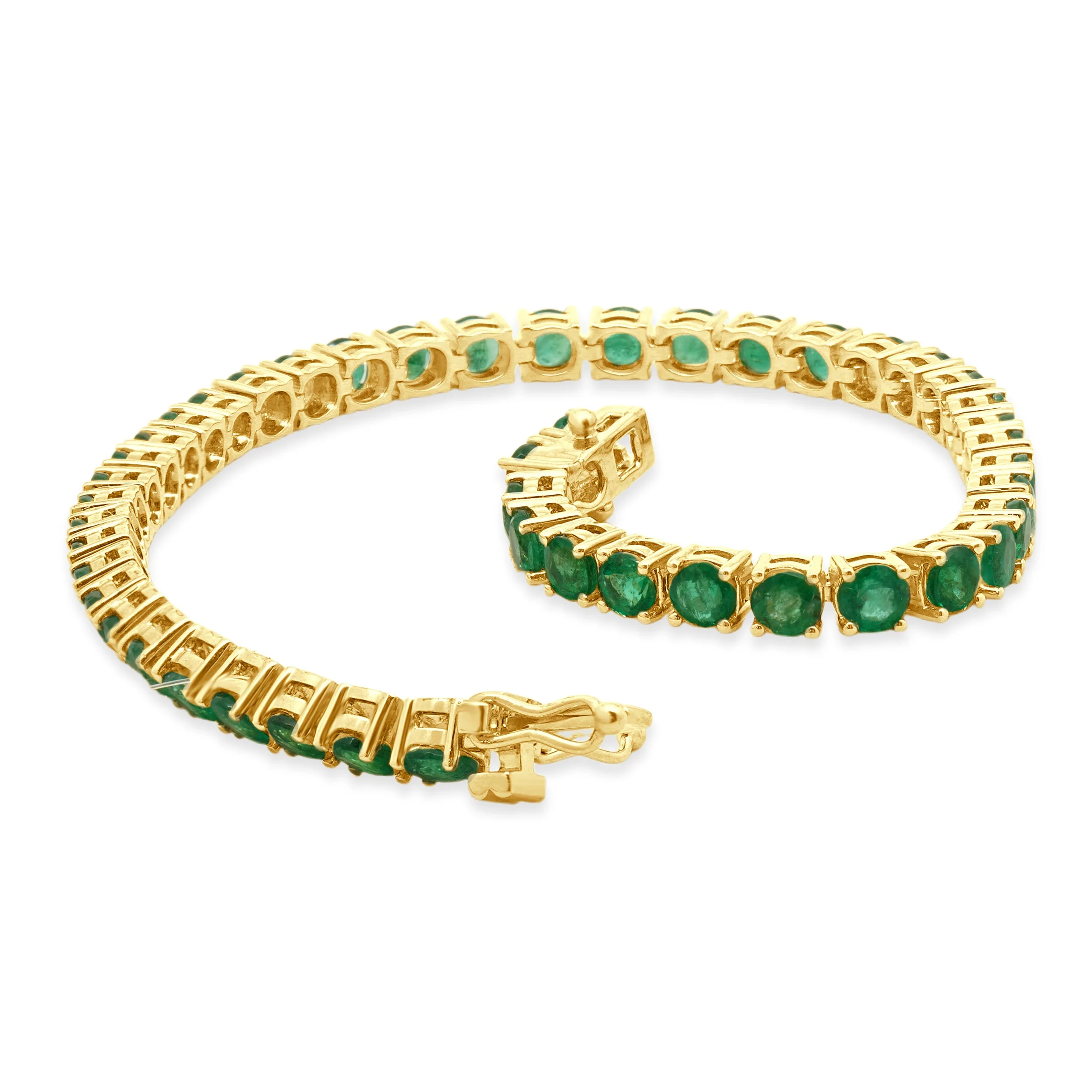 14 Karat Yellow Gold Prong Set Graduated Round Emerald Inline Bracelet 7.0" - Image 4