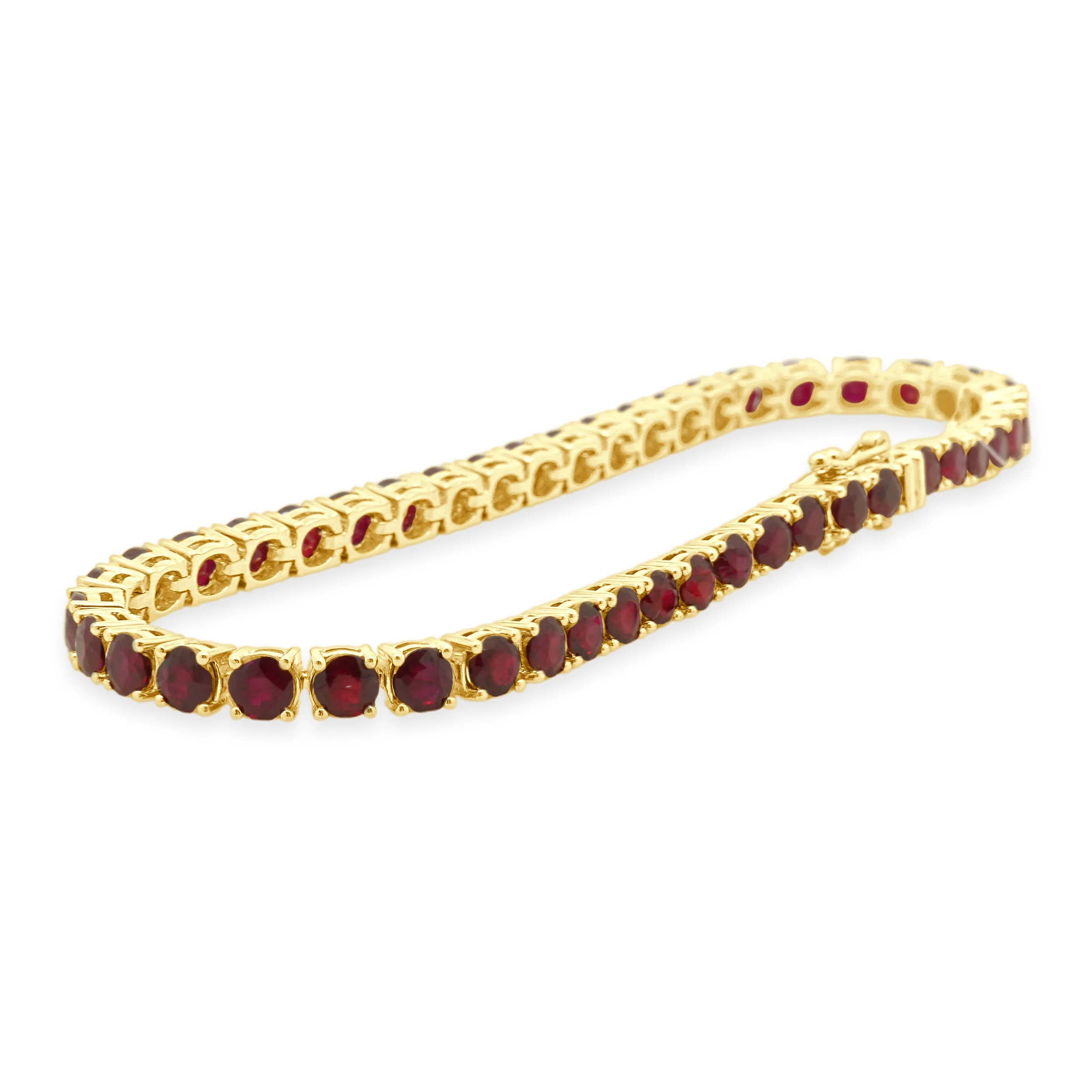 14 Karat Yellow Gold Prong Set Graduated Round Ruby Inline Bracelet 7.0" - Image 3