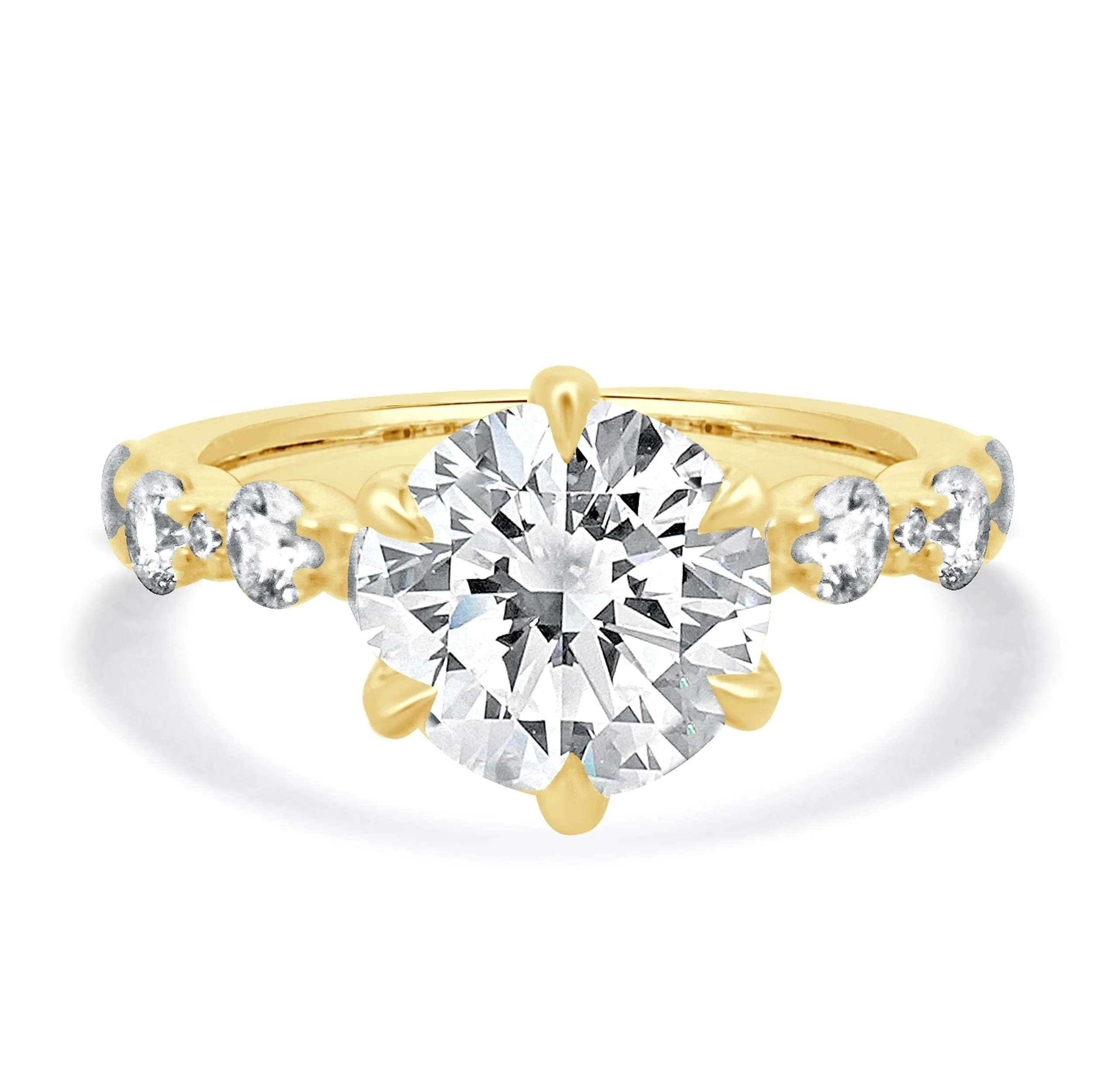 14 Karat Yellow Gold Round Brilliant Cut Diamond Engagement Ring