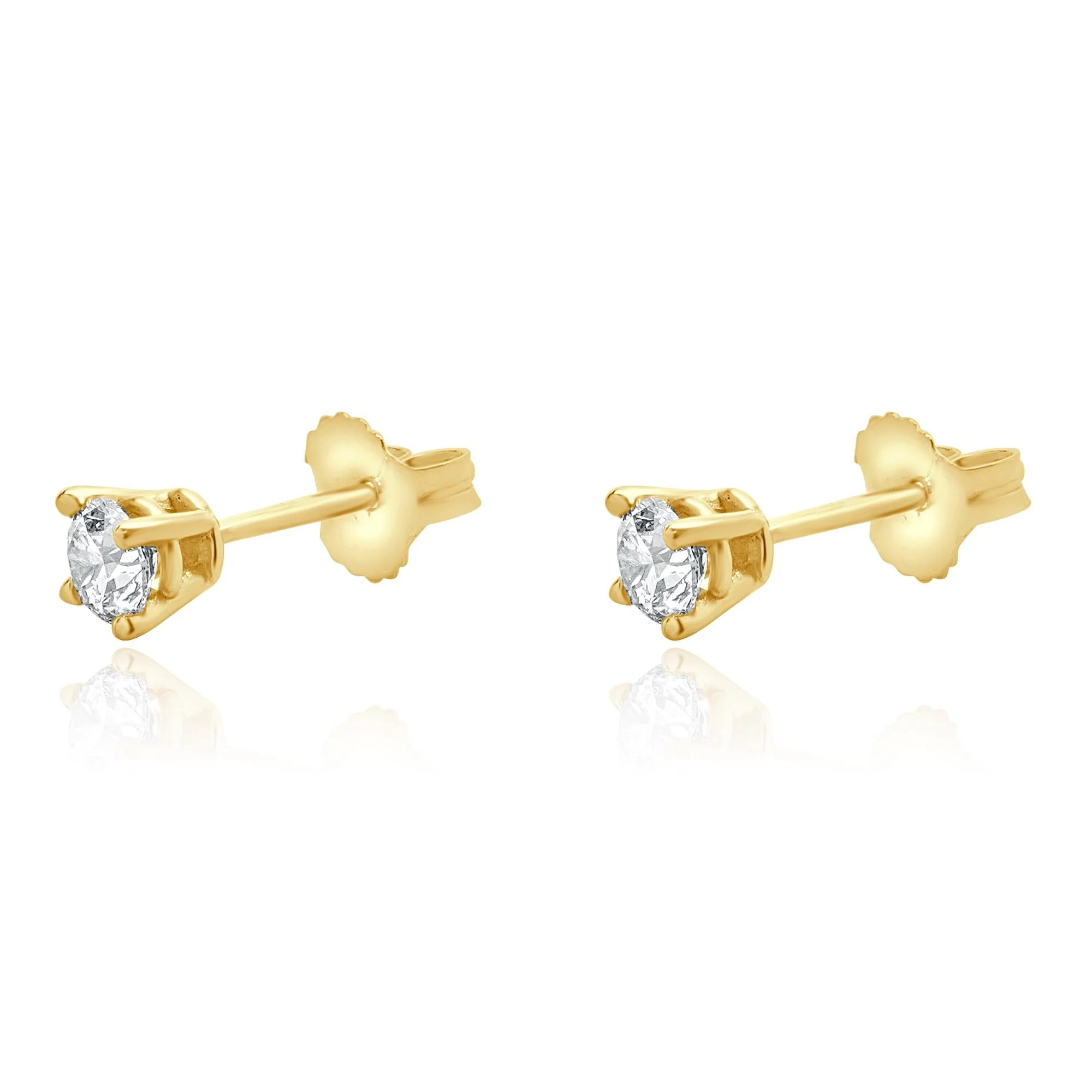 14 Karat Yellow Gold Round Brilliant Cut Diamond Stud Earrings - Image 2