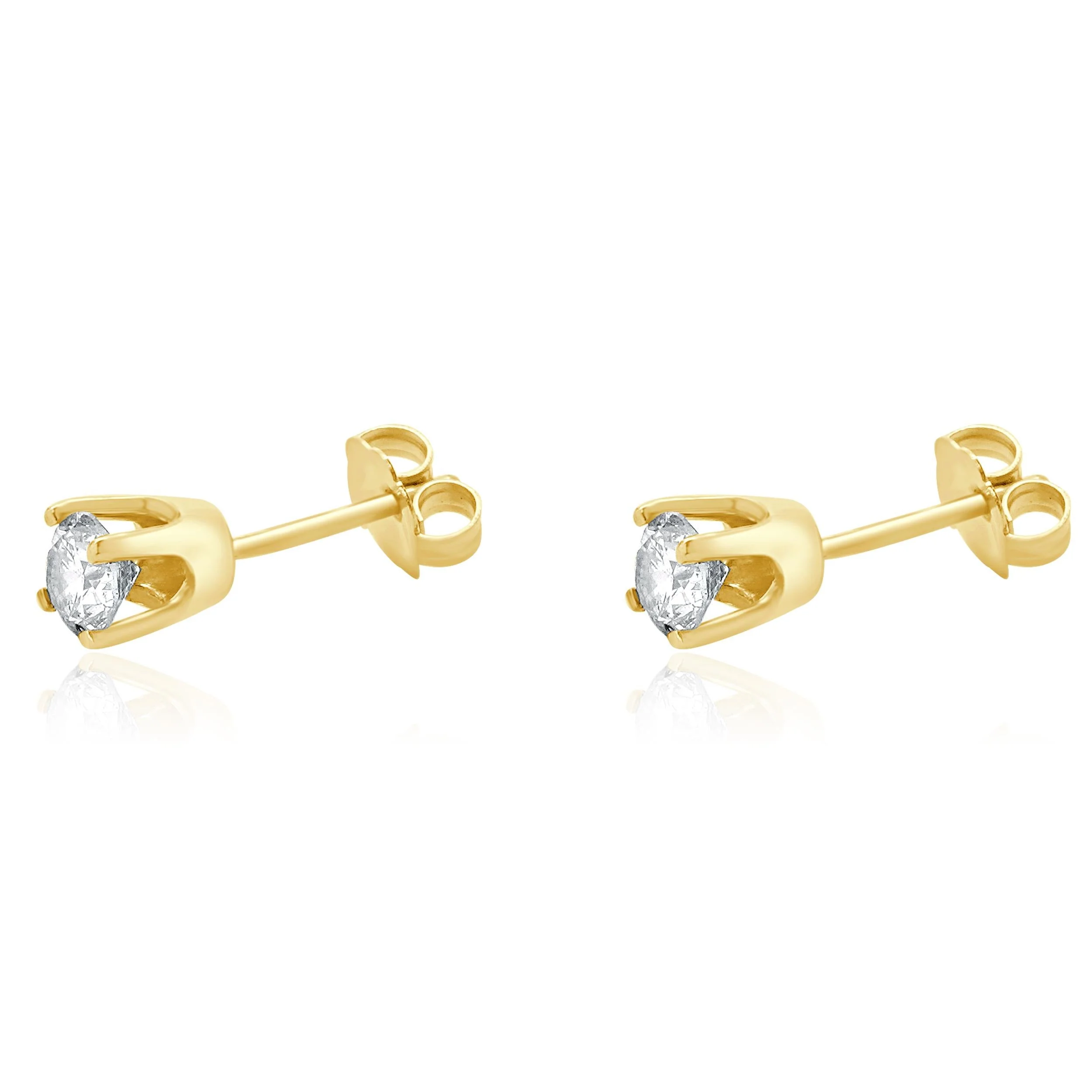 14 Karat Yellow Gold Round Brilliant Cut Diamond Stud Earrings - Image 2