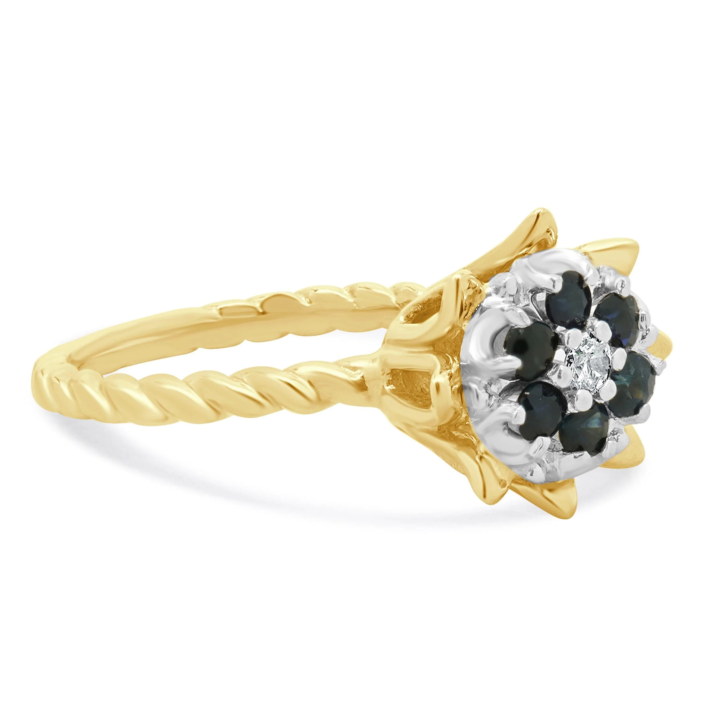 14 Karat Yellow Gold Sapphire and Diamond Flower Ring - Image 3