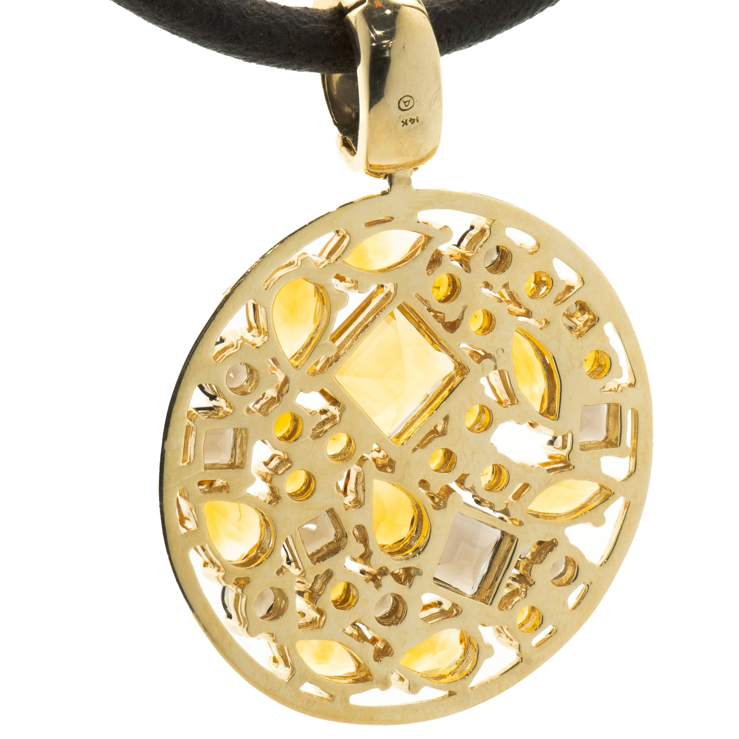 14 Karat Yellow Gold Smoky Topaz and Citrine Cutout Disc Necklace - Image 4