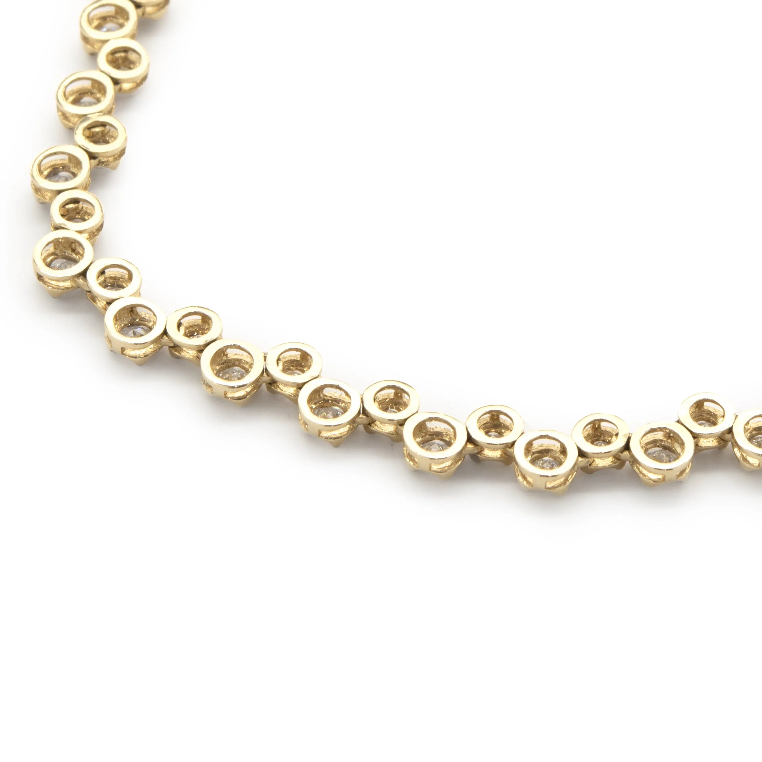 14 Karat Yellow Gold Staggered Bezel Set Diamond Inline Necklace - Image 4