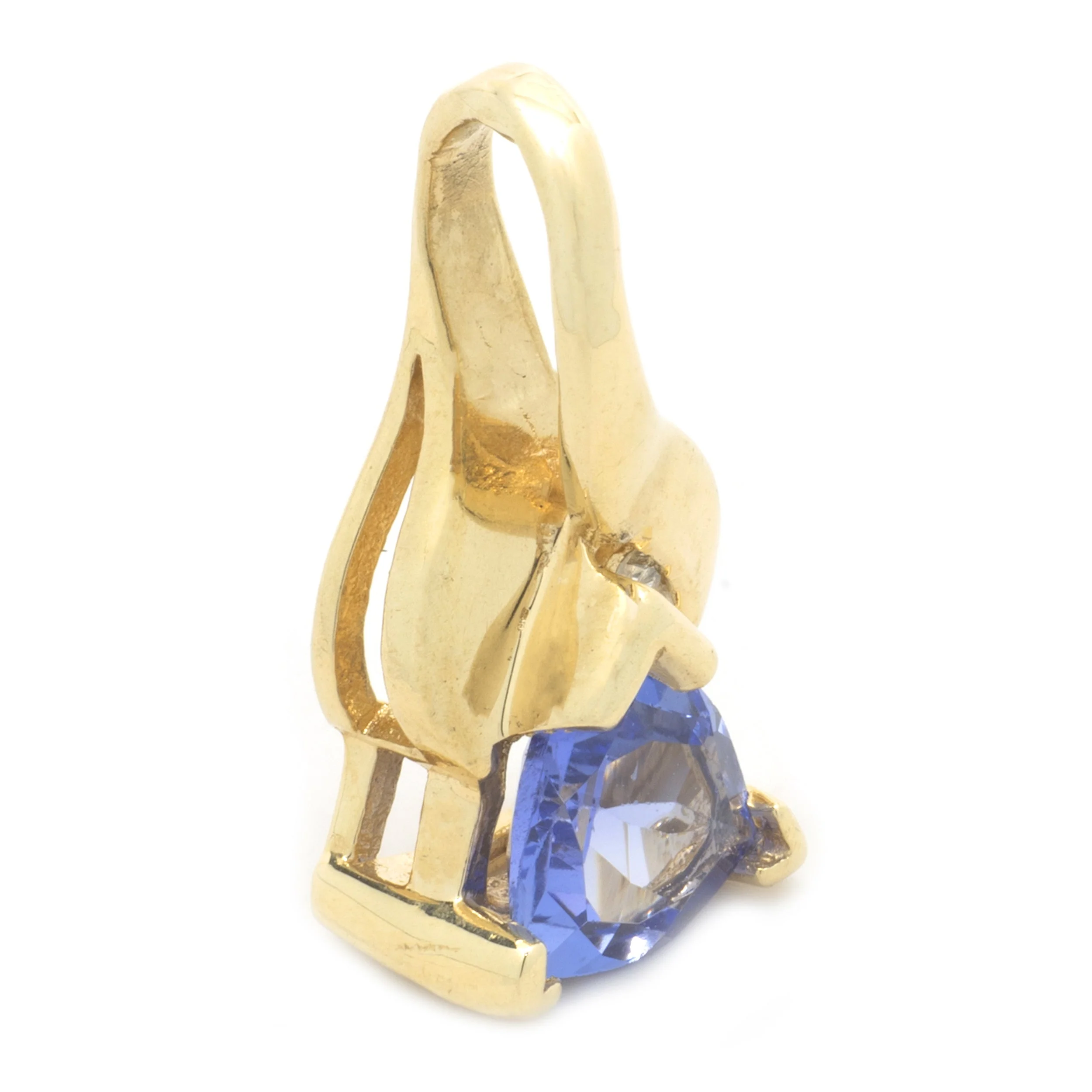 14 Karat Yellow Gold Trillion Cut Tanzanite and Diamond Pendant - Image 2