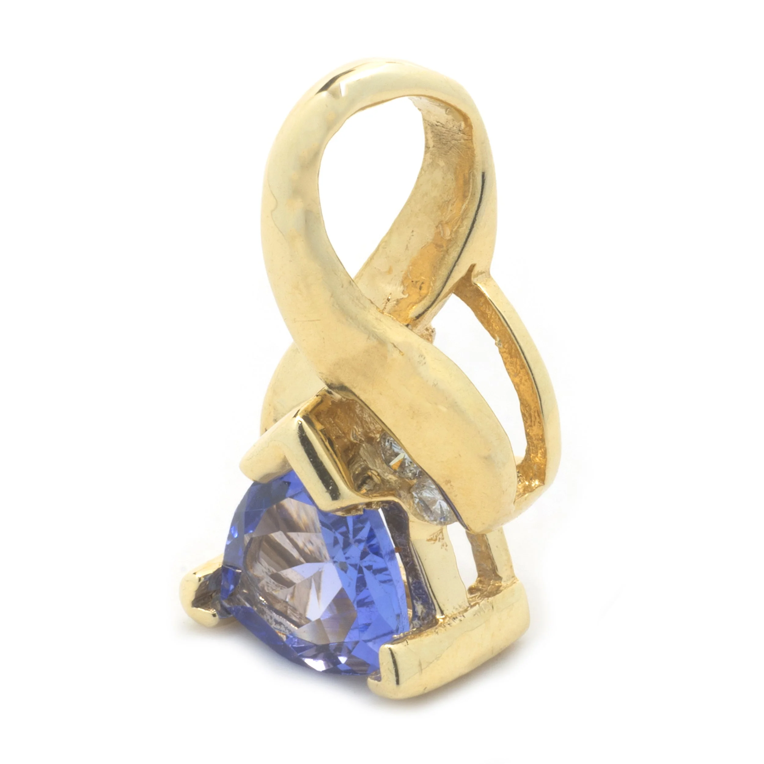 14 Karat Yellow Gold Trillion Cut Tanzanite and Diamond Pendant - Image 3