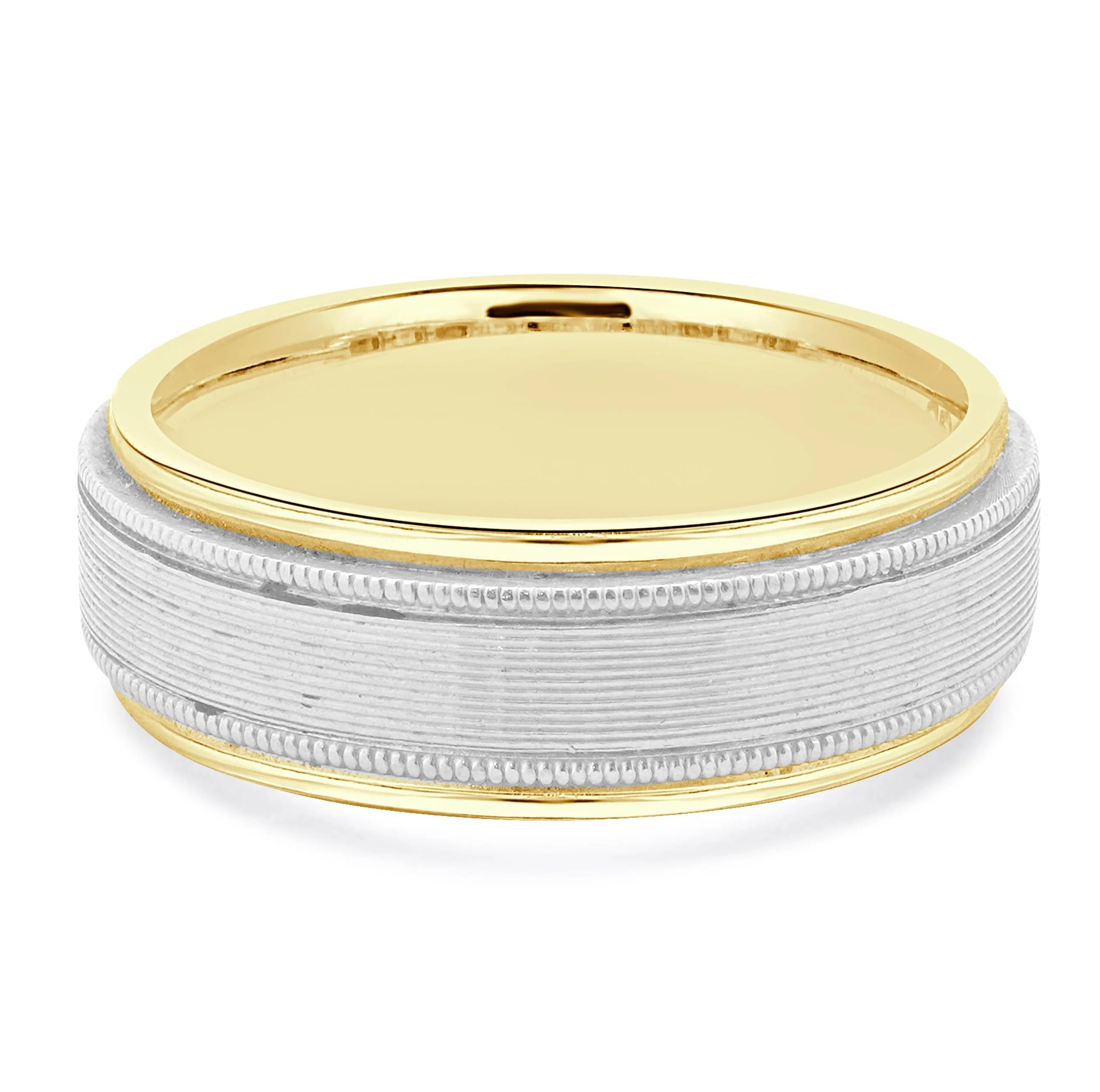 14 Karat Yellow & White Gold 7mm Milgrain Band