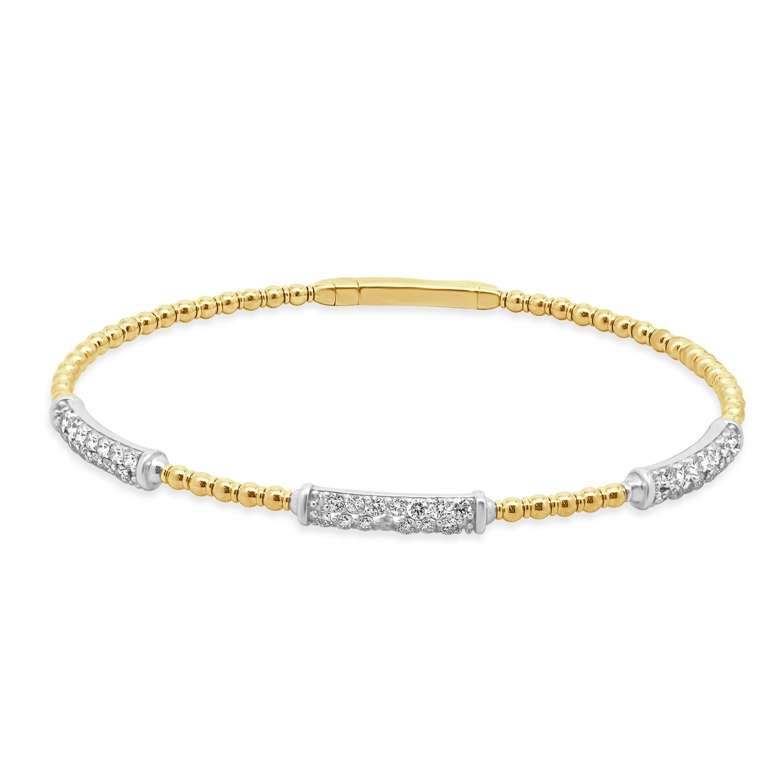 14 Karat Yellow & White Gold Pave Diamond Station Bangle Bracelet