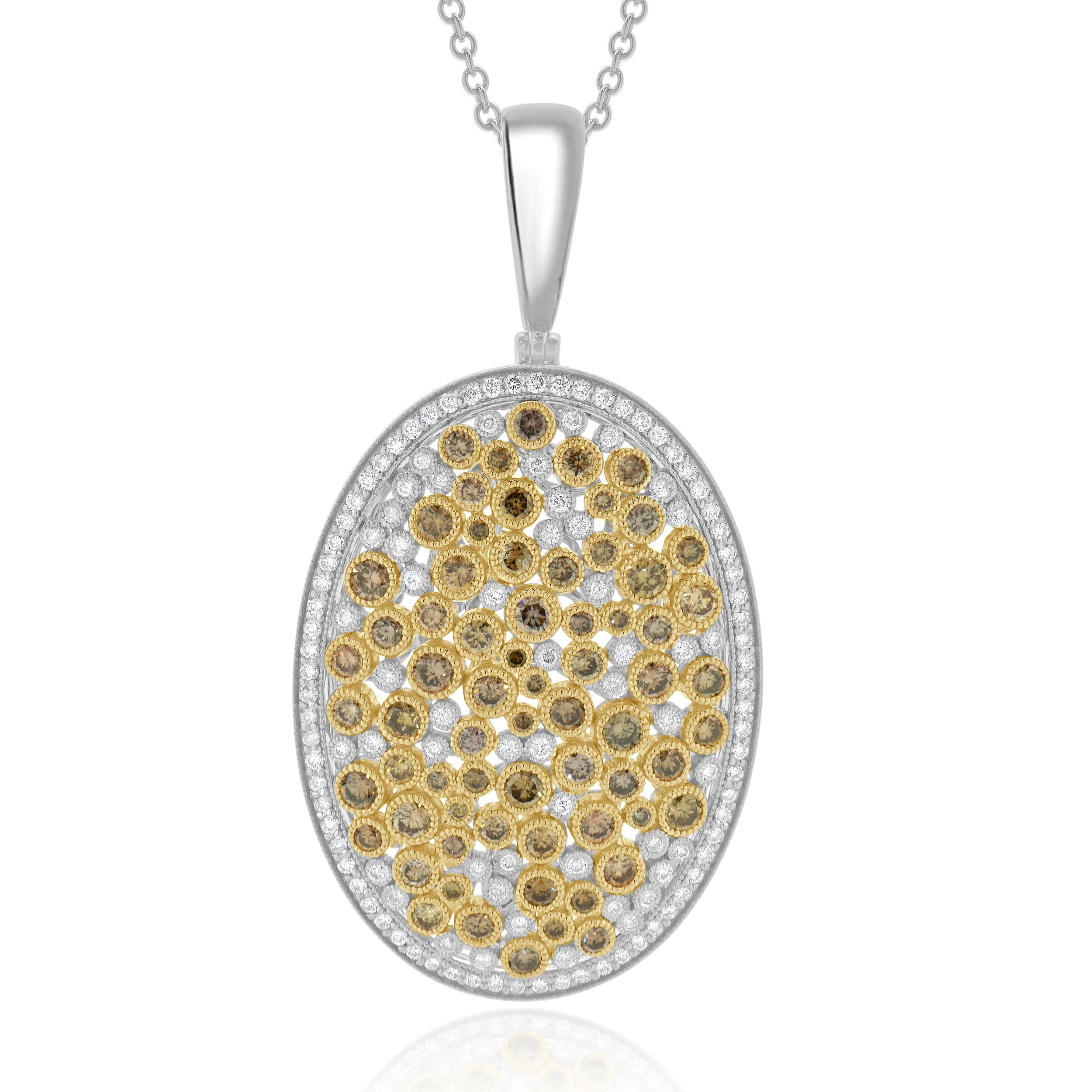 14k Two Tone Chocolate and White Diamond Oval Pendant Necklace - Image 2