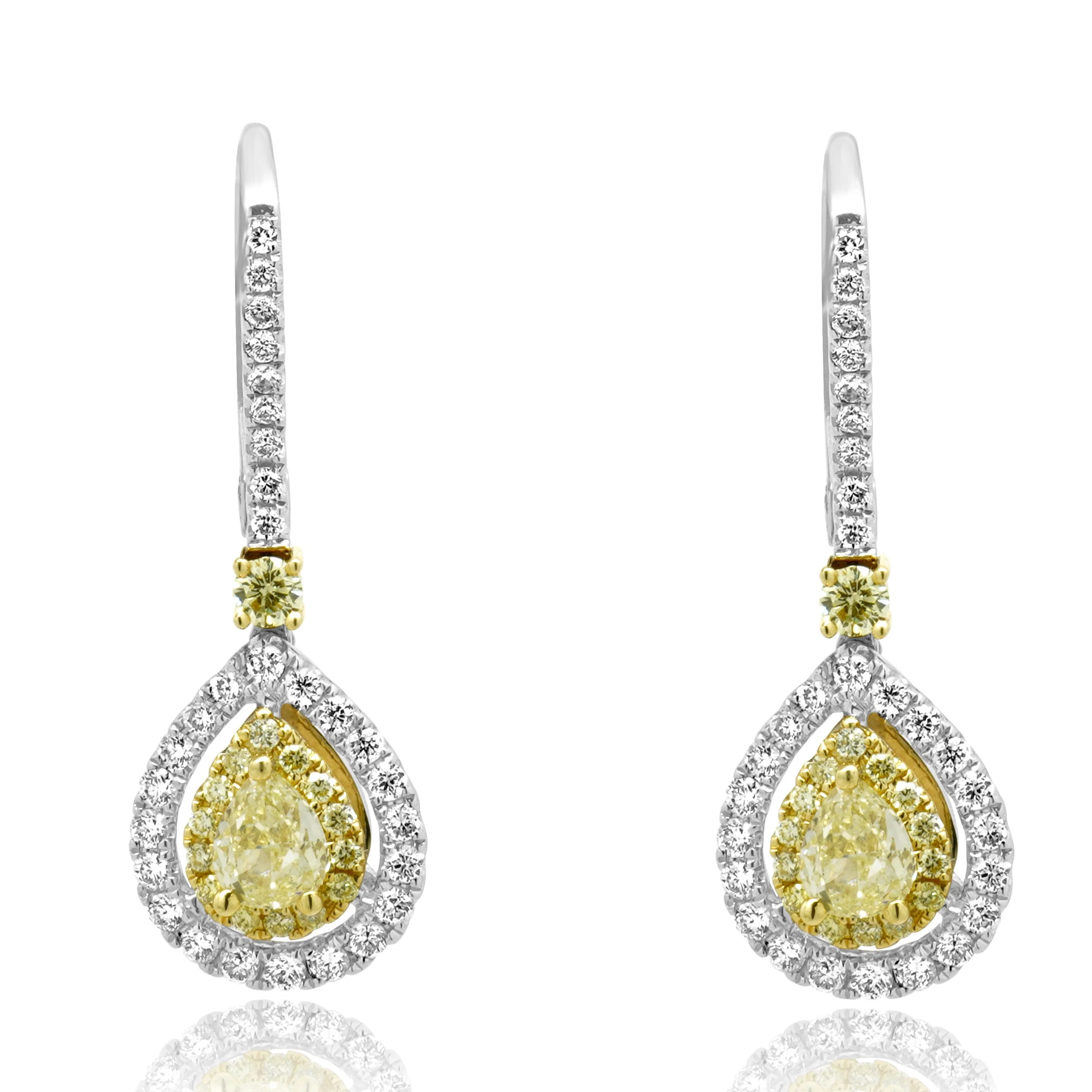 14K Two-Tone Yellow and White Gold Yellow and White Diamond Double Halo Dangle Earrings