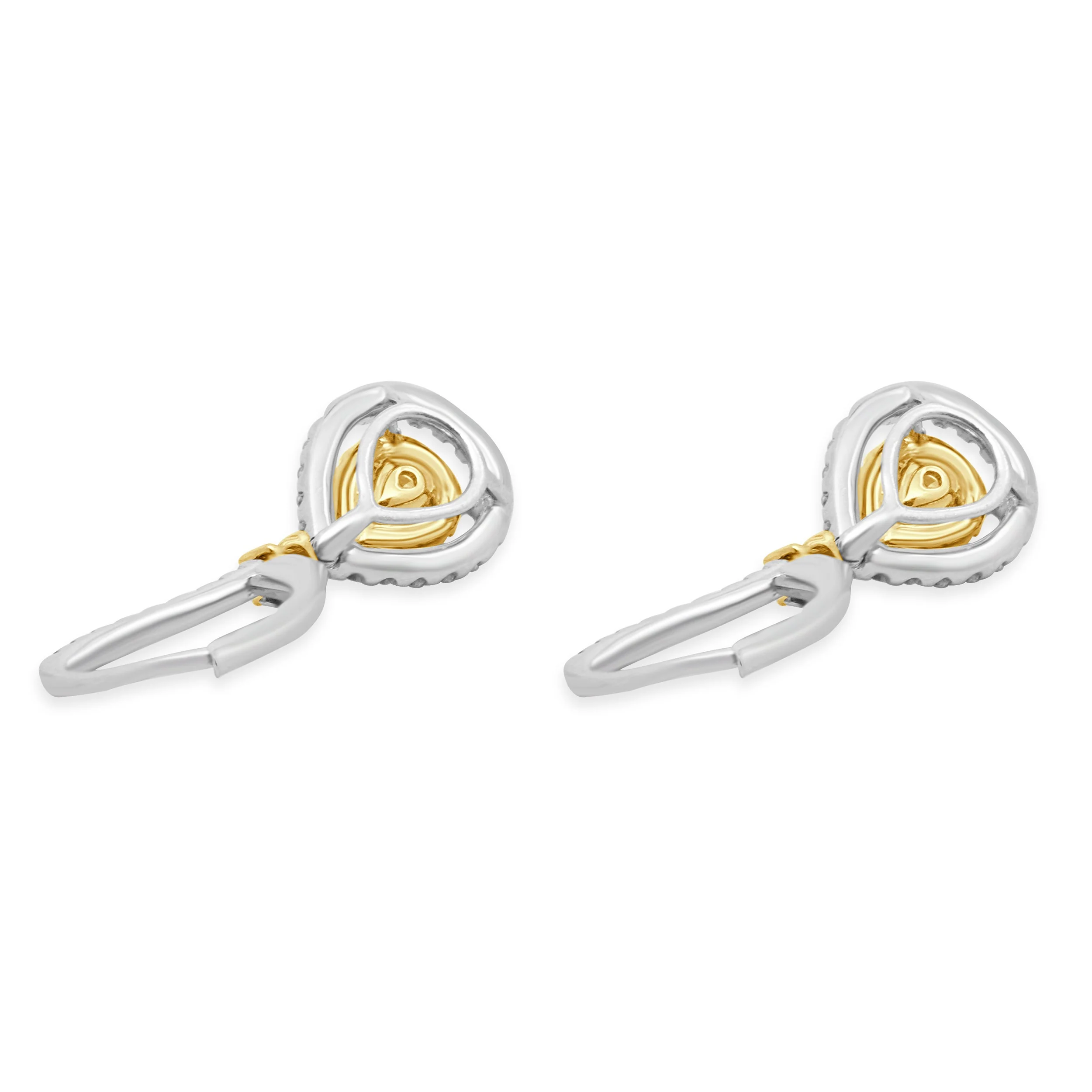 14K Two-Tone Yellow and White Gold Yellow and White Diamond Double Halo Dangle Earrings - Image 2