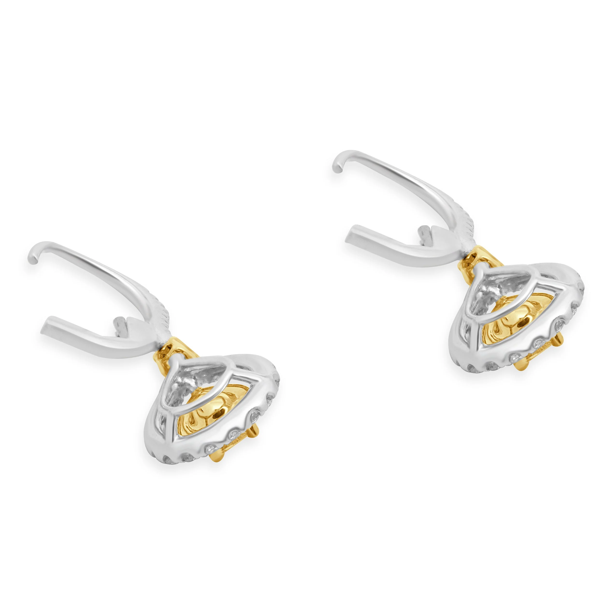 14K Two-Tone Yellow and White Gold Yellow and White Diamond Double Halo Dangle Earrings - Image 3