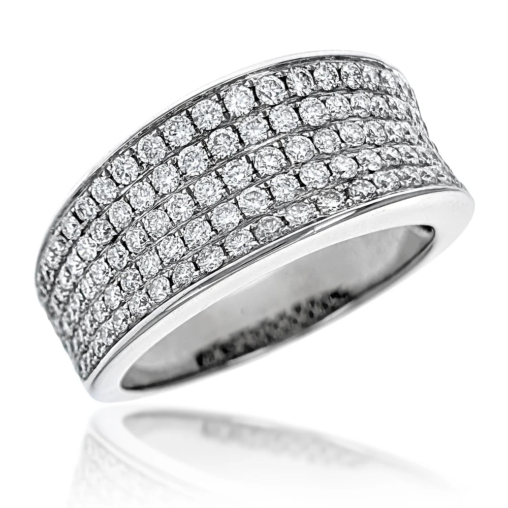 14K White Gold 5 Row Diamond Ring