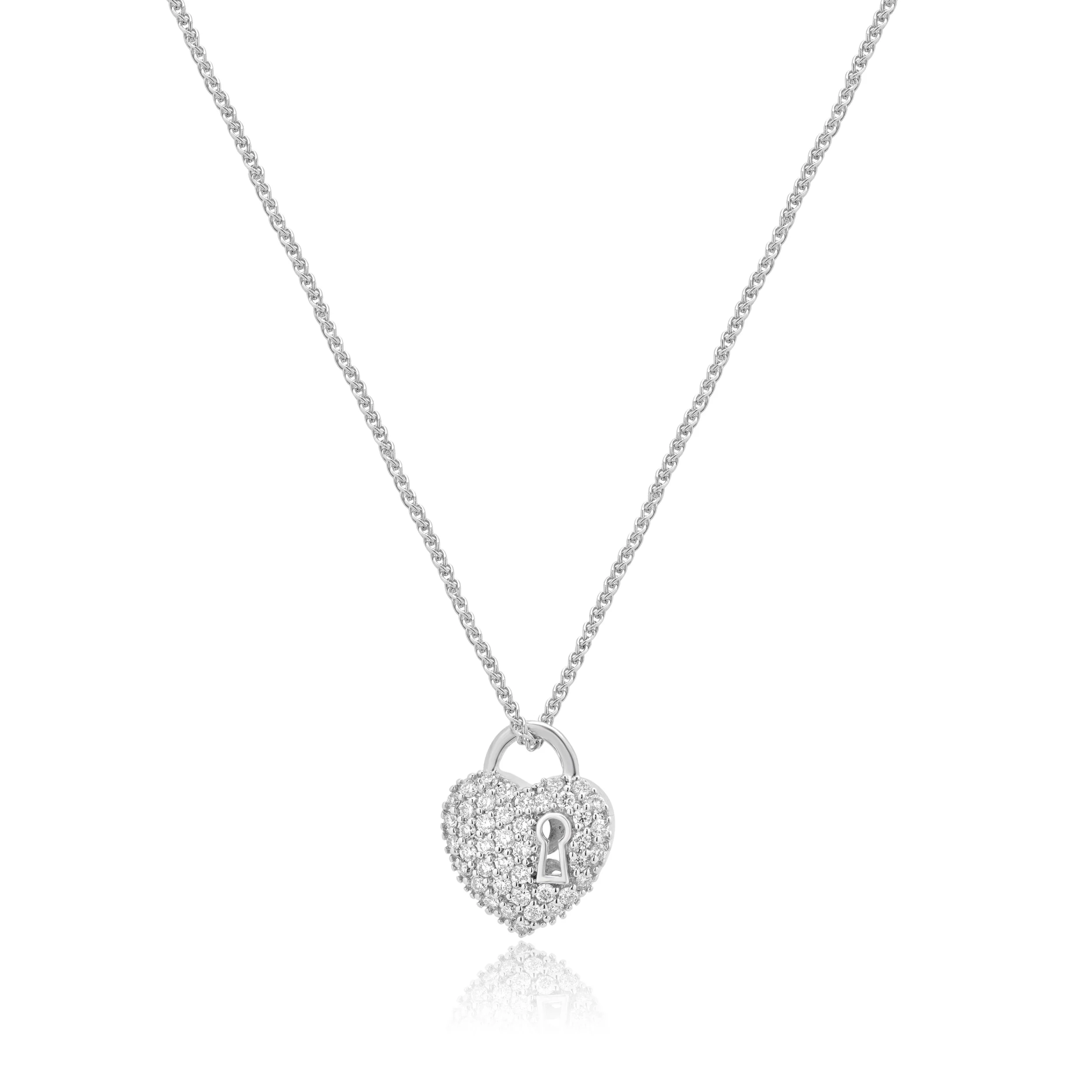 14K White Gold and Pave Diamond Key to My Heart Pendant Necklace 17.0"