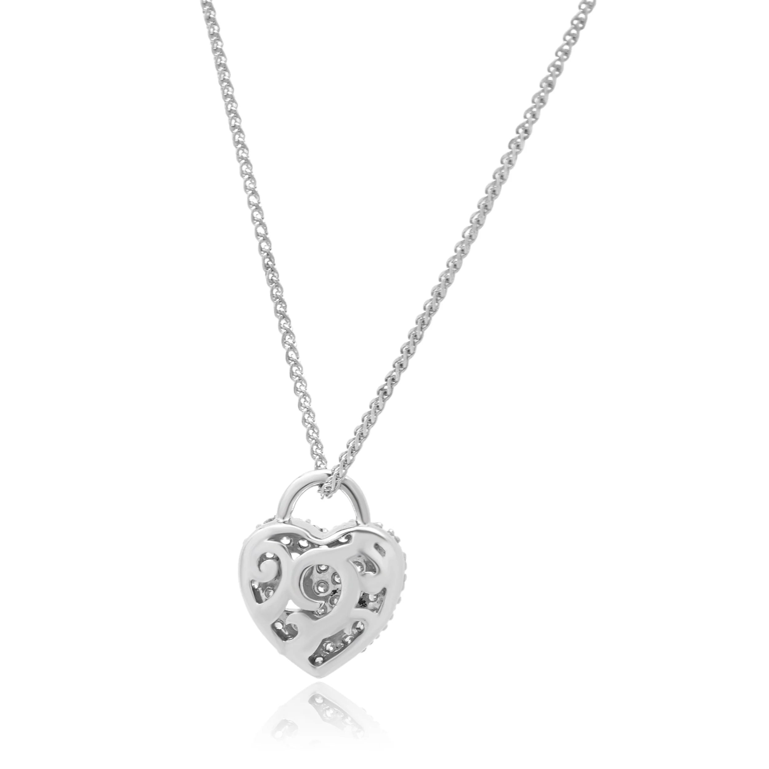 14K White Gold and Pave Diamond Key to My Heart Pendant Necklace 17.0" - Image 2
