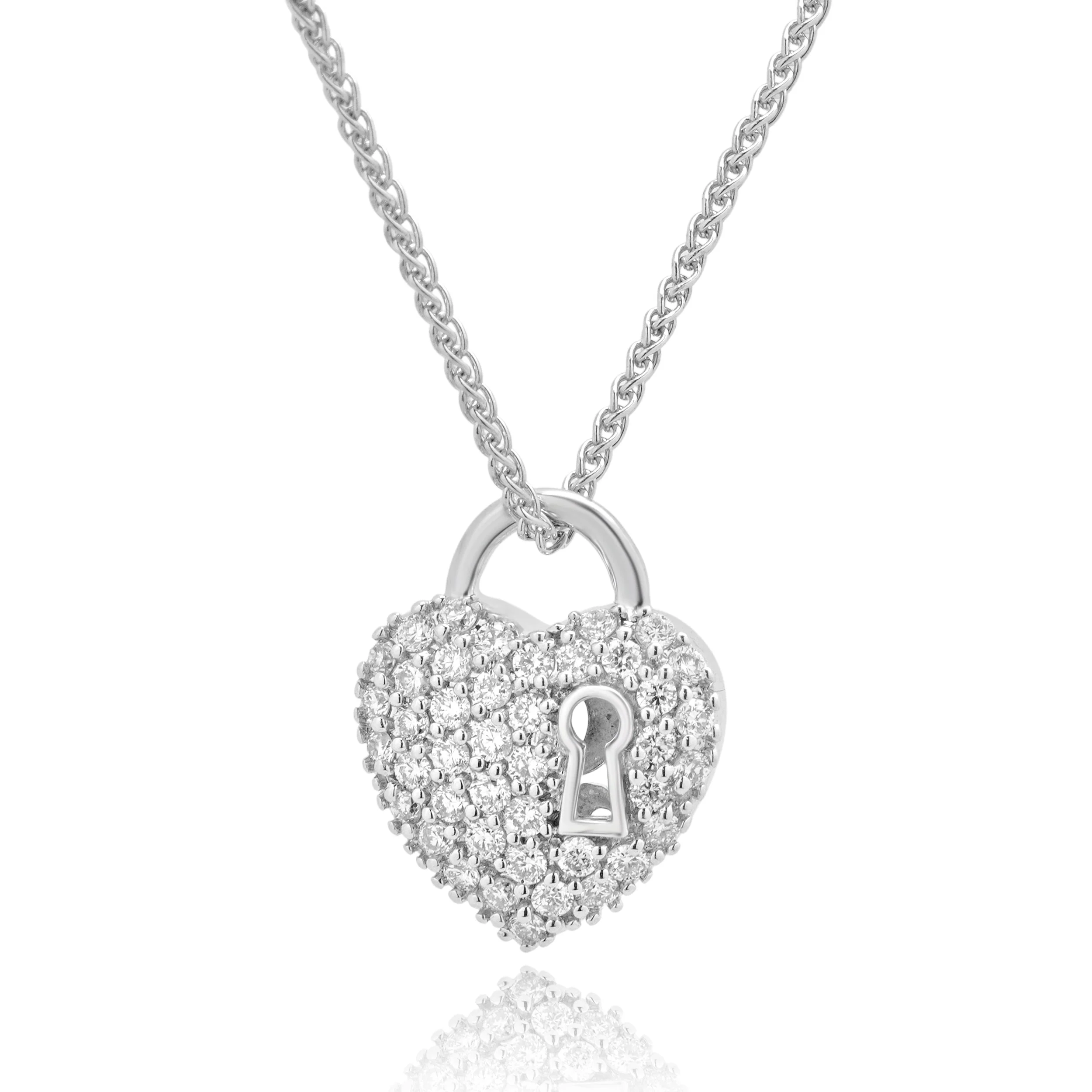 14K White Gold and Pave Diamond Key to My Heart Pendant Necklace 17.0" - Image 3
