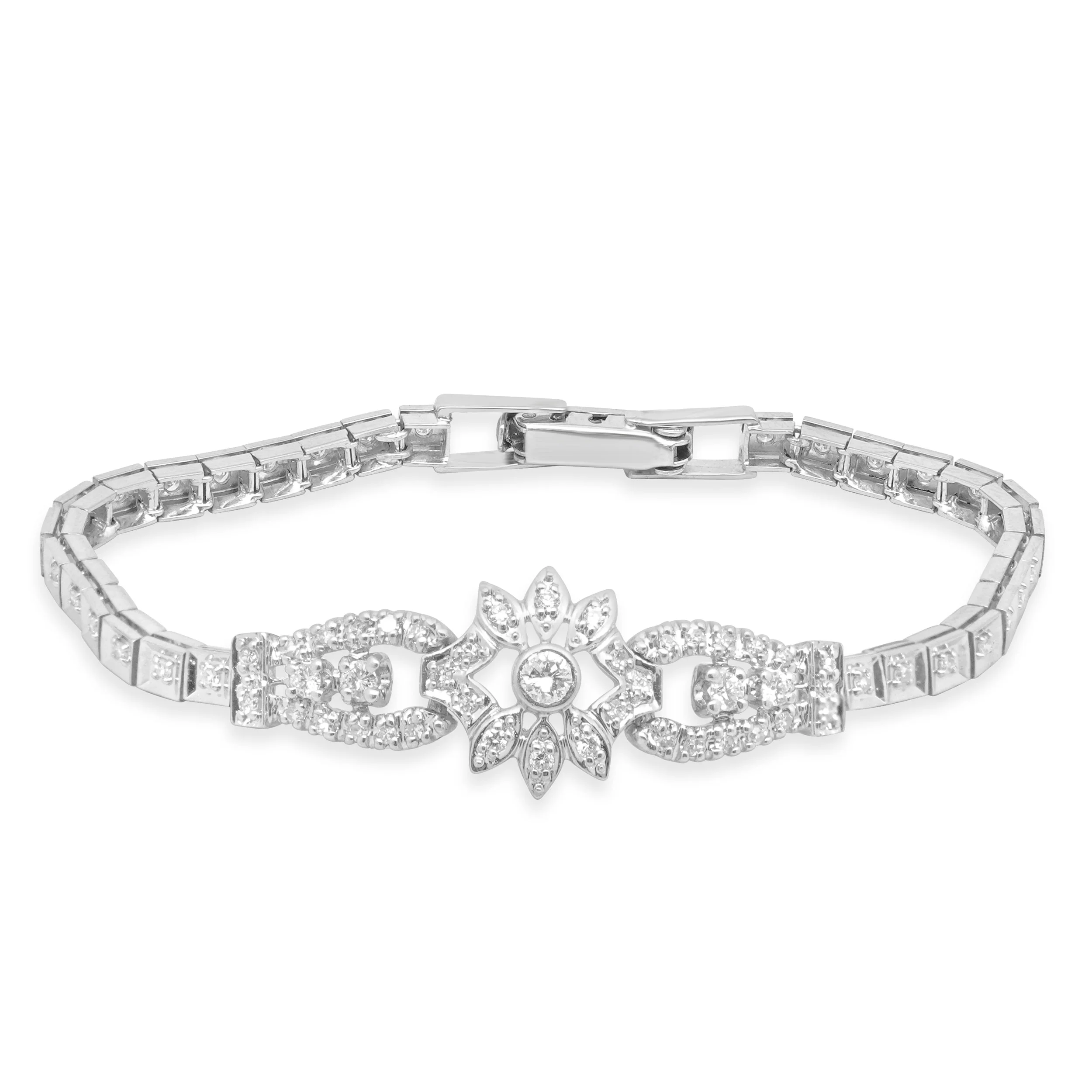 14K White Gold Diamond Floral Bracelet 6.75"