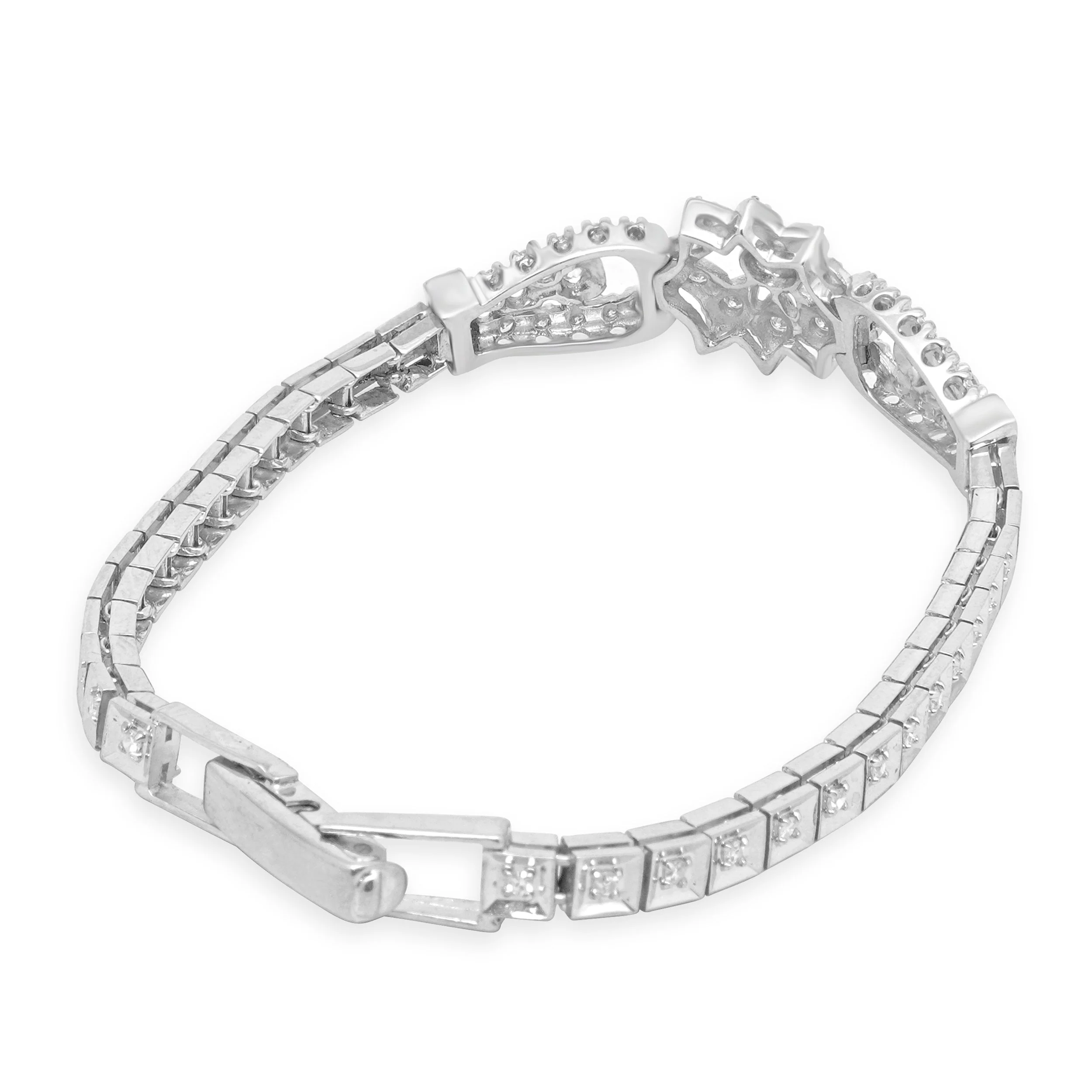 14K White Gold Diamond Floral Bracelet 6.75" - Image 3