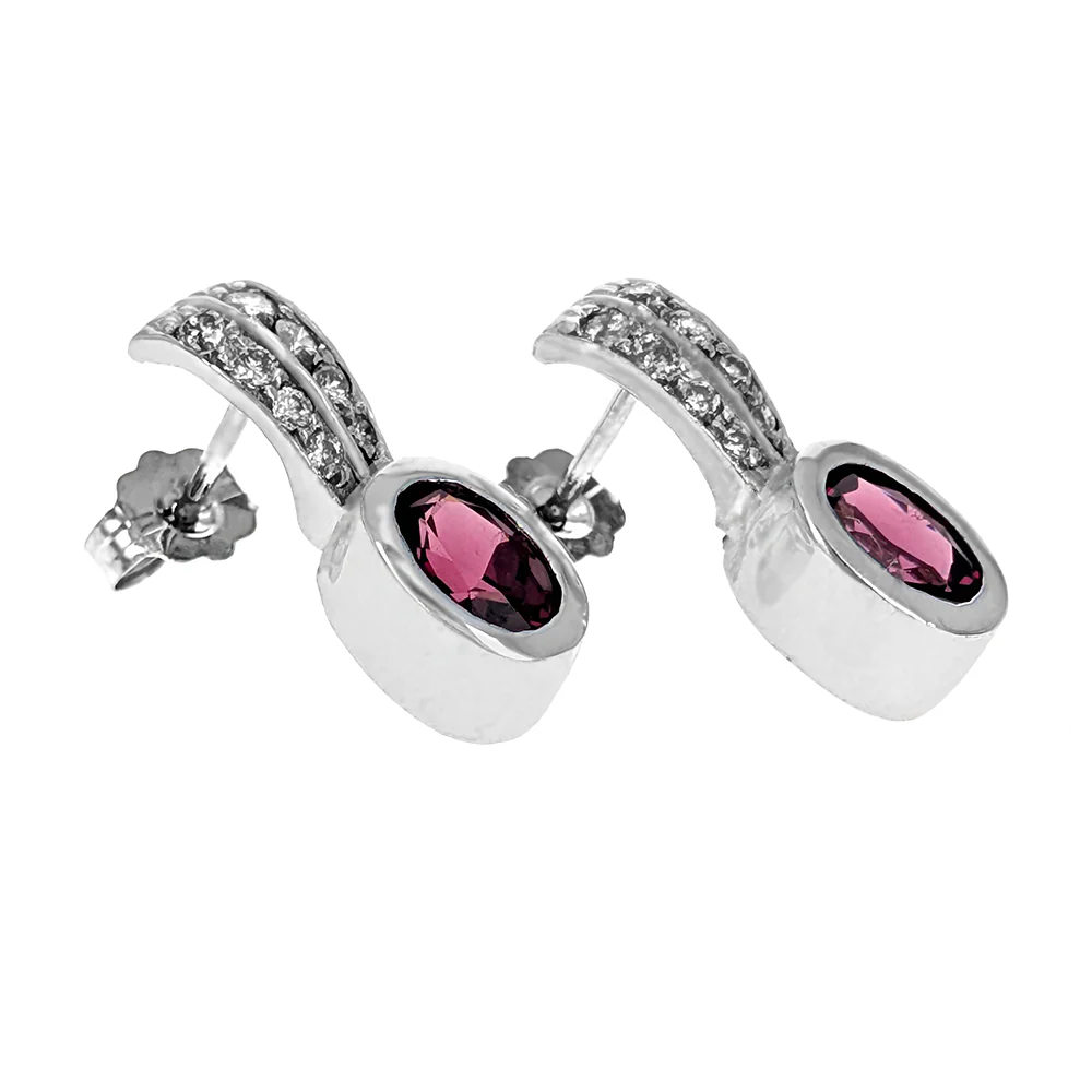14K White Gold Diamond & Rhodolite Garnet Drop Earrings - Image 2