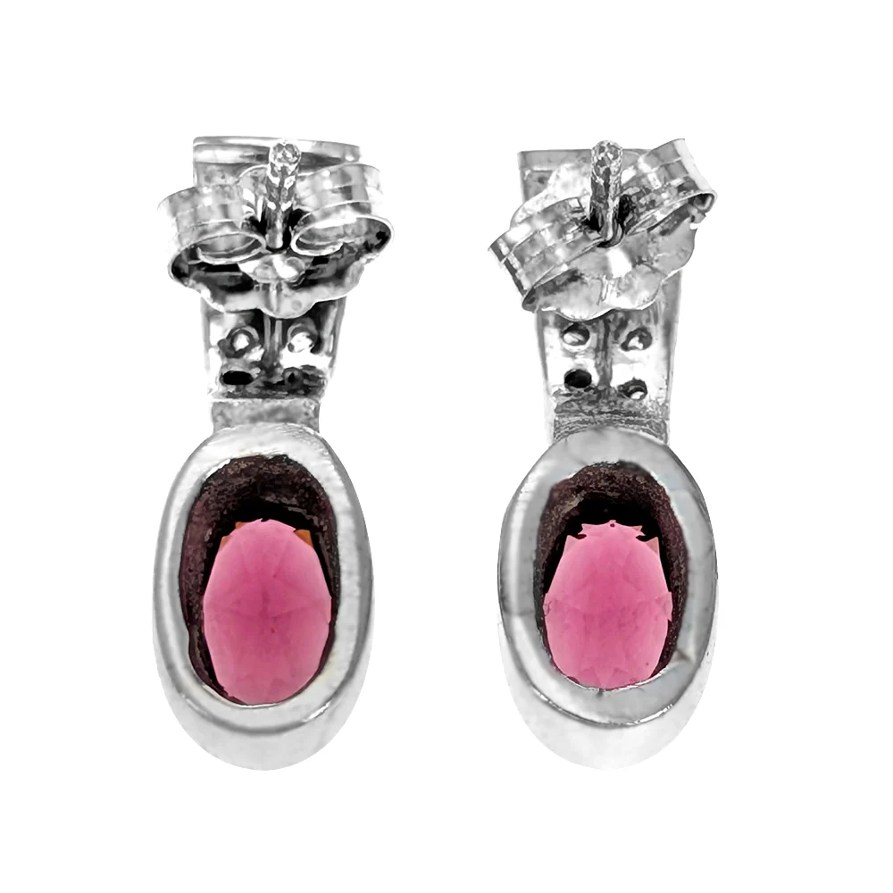 14K White Gold Diamond & Rhodolite Garnet Drop Earrings - Image 3