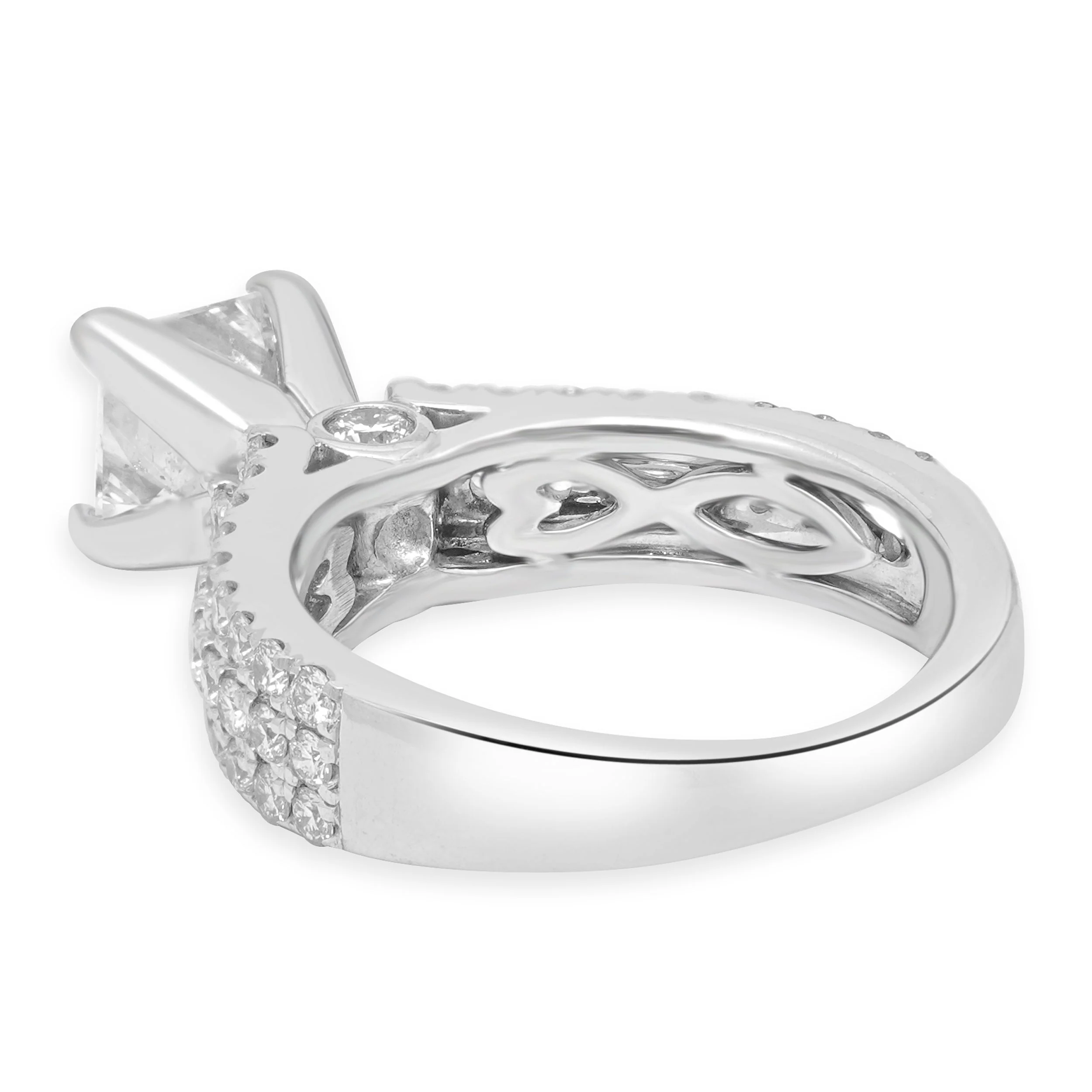 14K White Gold GSI Certified Princess Cut and Round Diamond 3-Row Engagement Ring - Image 4