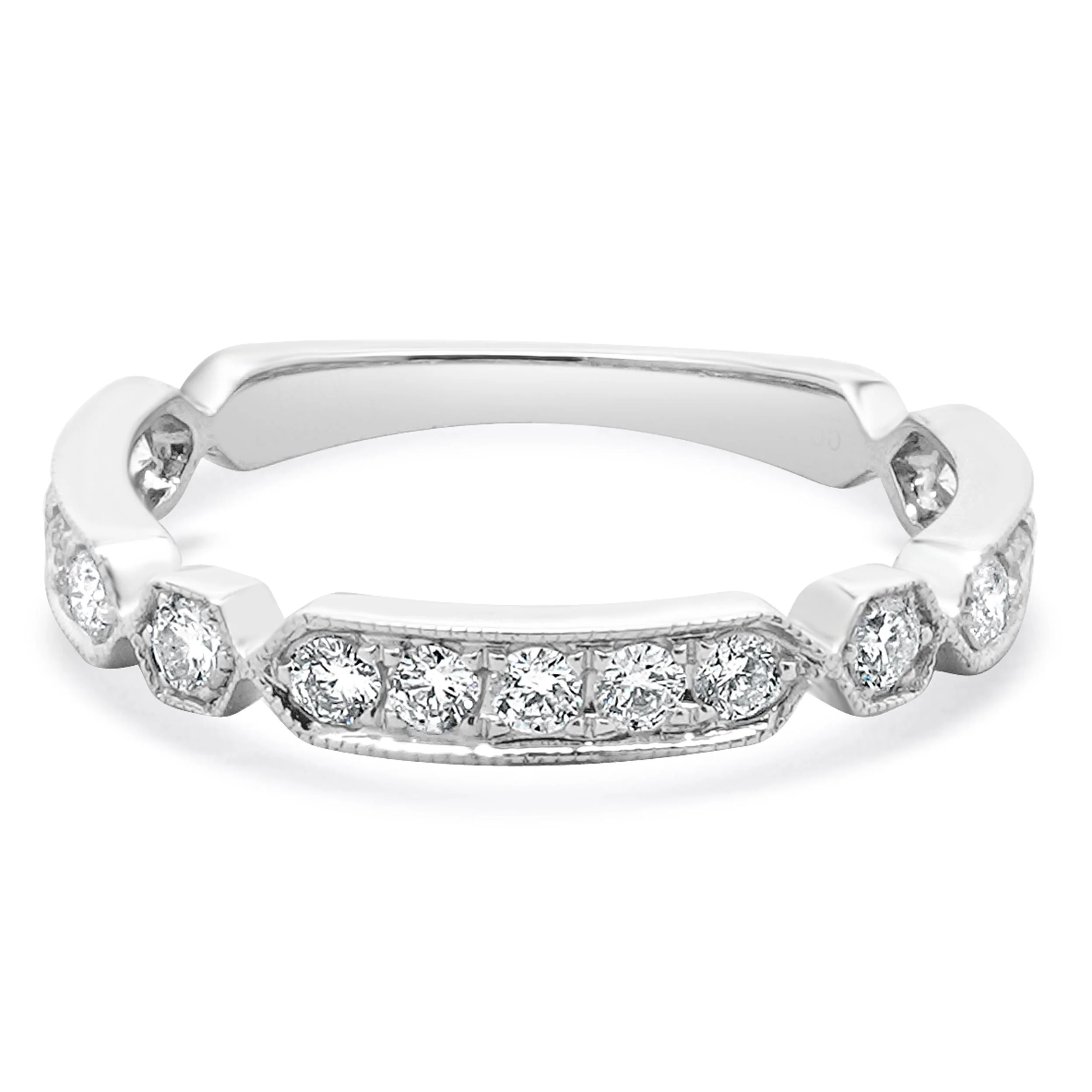 14K White Gold Milgrain Bar Bezel Diamond Band