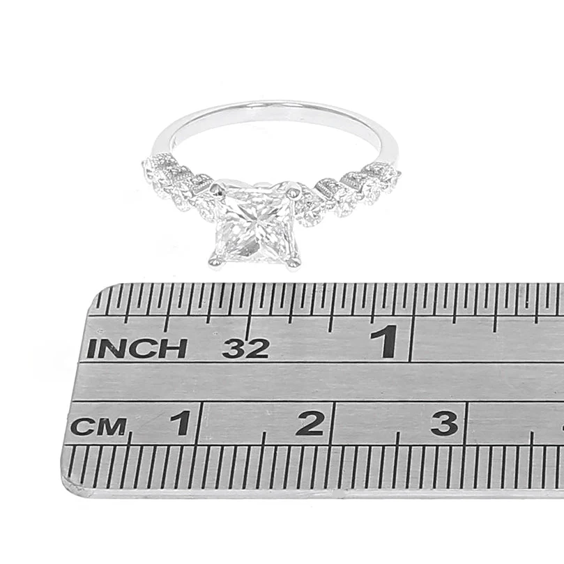 14K White Gold Princess-Cut Diamond Engagement Ring with Milgrain Accents - Image 3