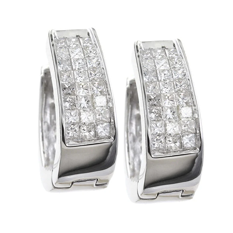 14K White Gold Princess-Cut Diamond Invisible-Set Hoop Earrings