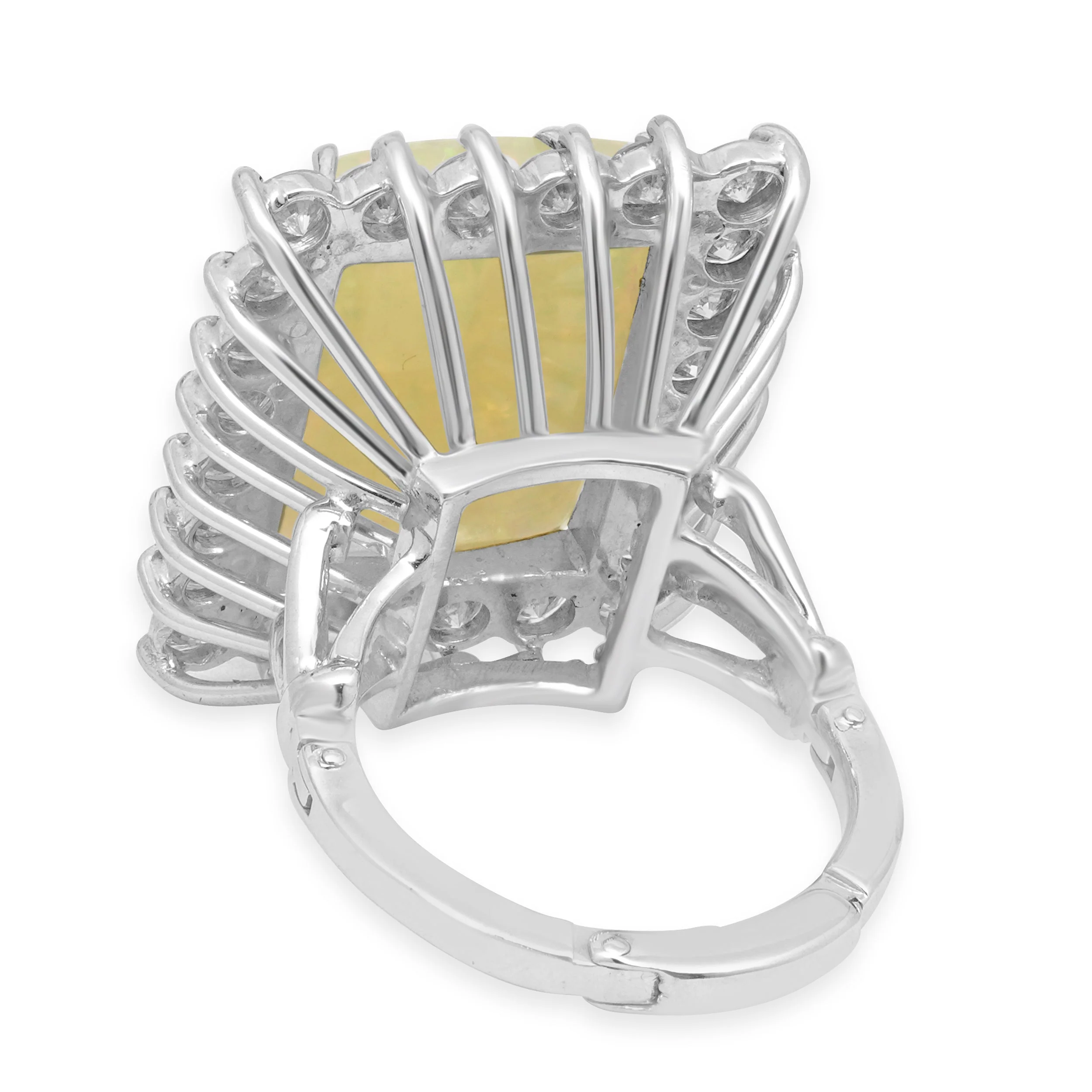 14K White Gold Rectangular Cabochon Cut White Opal and Round Diamond Halo Ring - Image 4