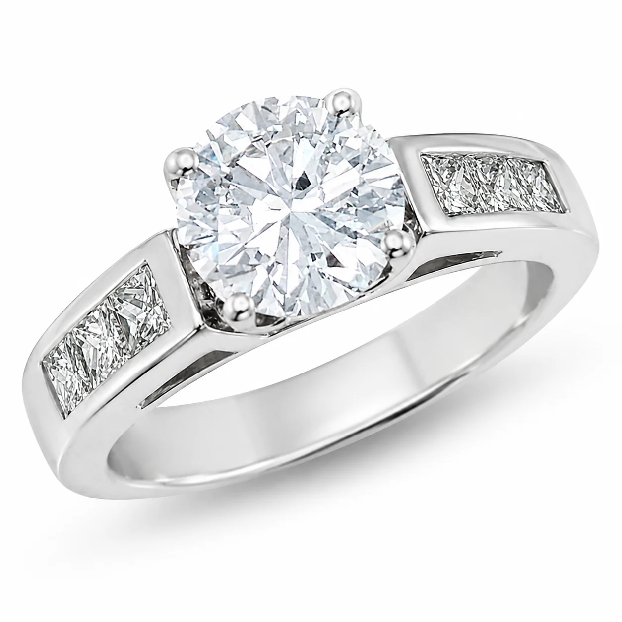 14K White Gold Round Brilliant Cut Diamond Engagement Ring