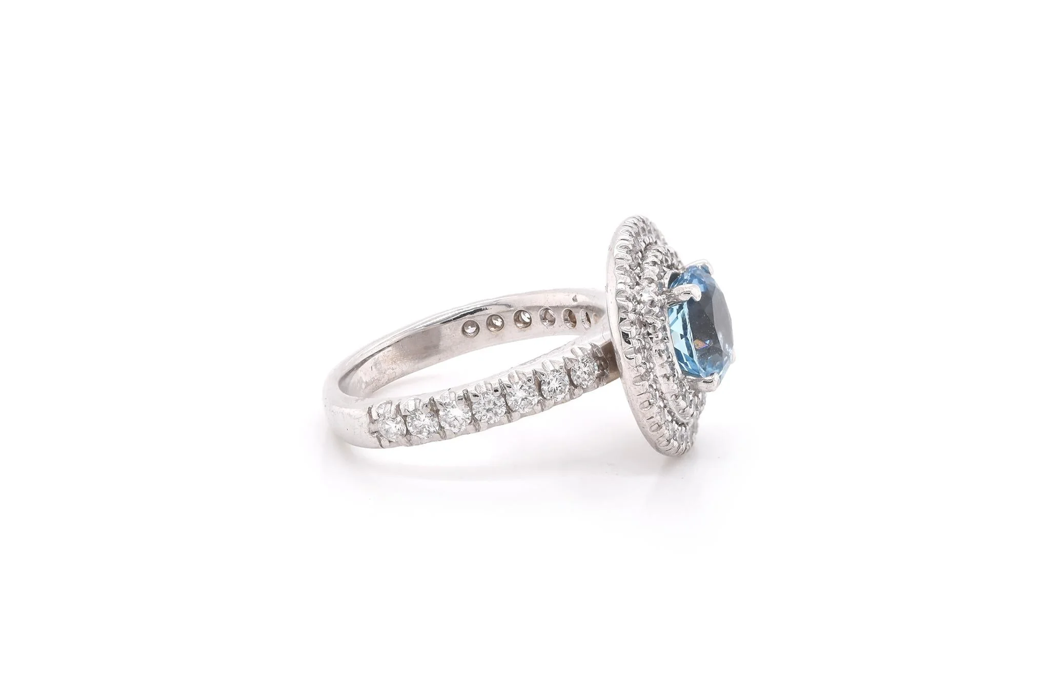 14k White Gold Zircon with Diamond Halo Ring - Image 2
