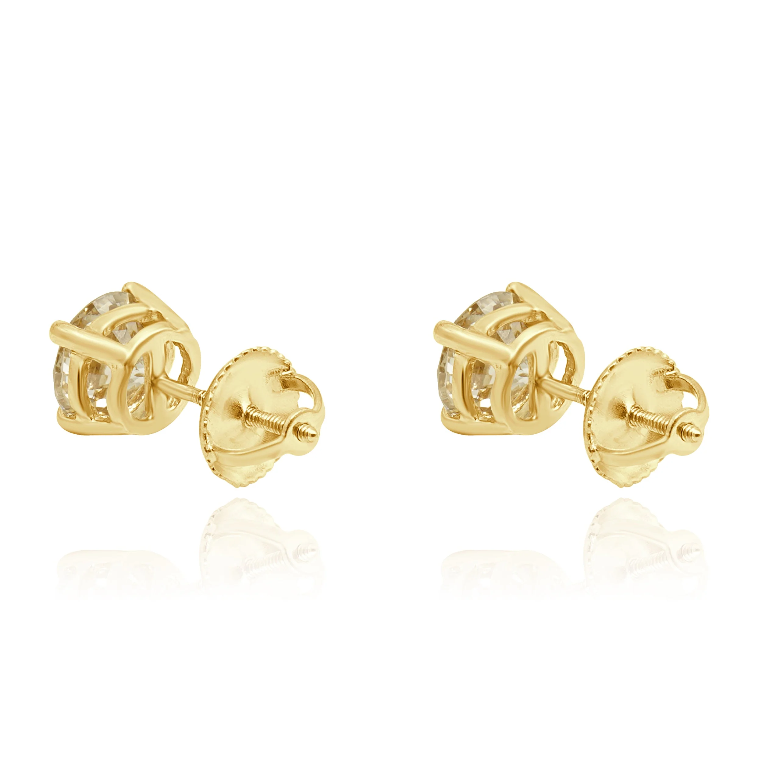 14K Yellow Gold 4-Prong Set Round Brilliant Cut Diamond Stud Earrings - Image 3