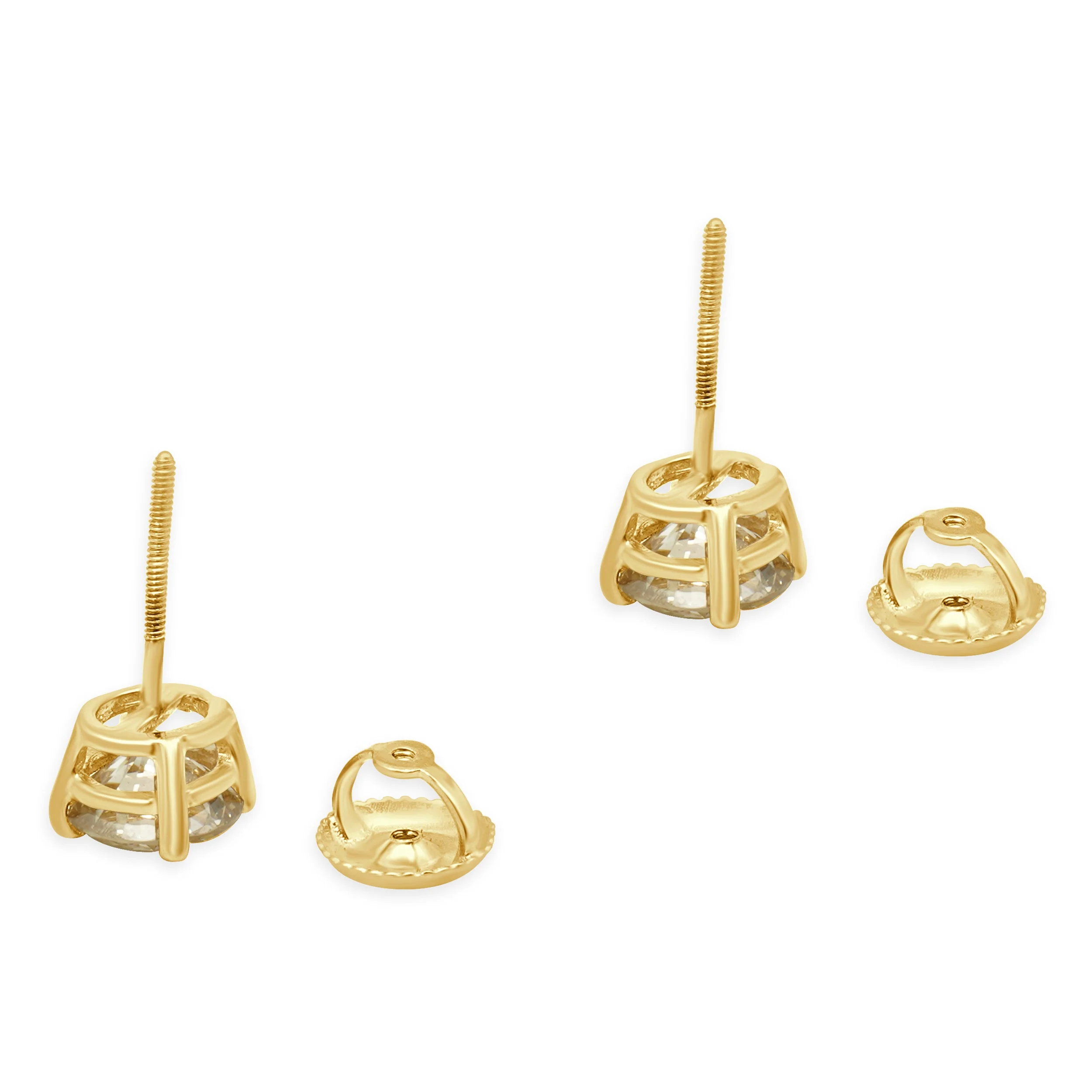 14K Yellow Gold 4-Prong Set Round Brilliant Cut Diamond Stud Earrings - Image 4