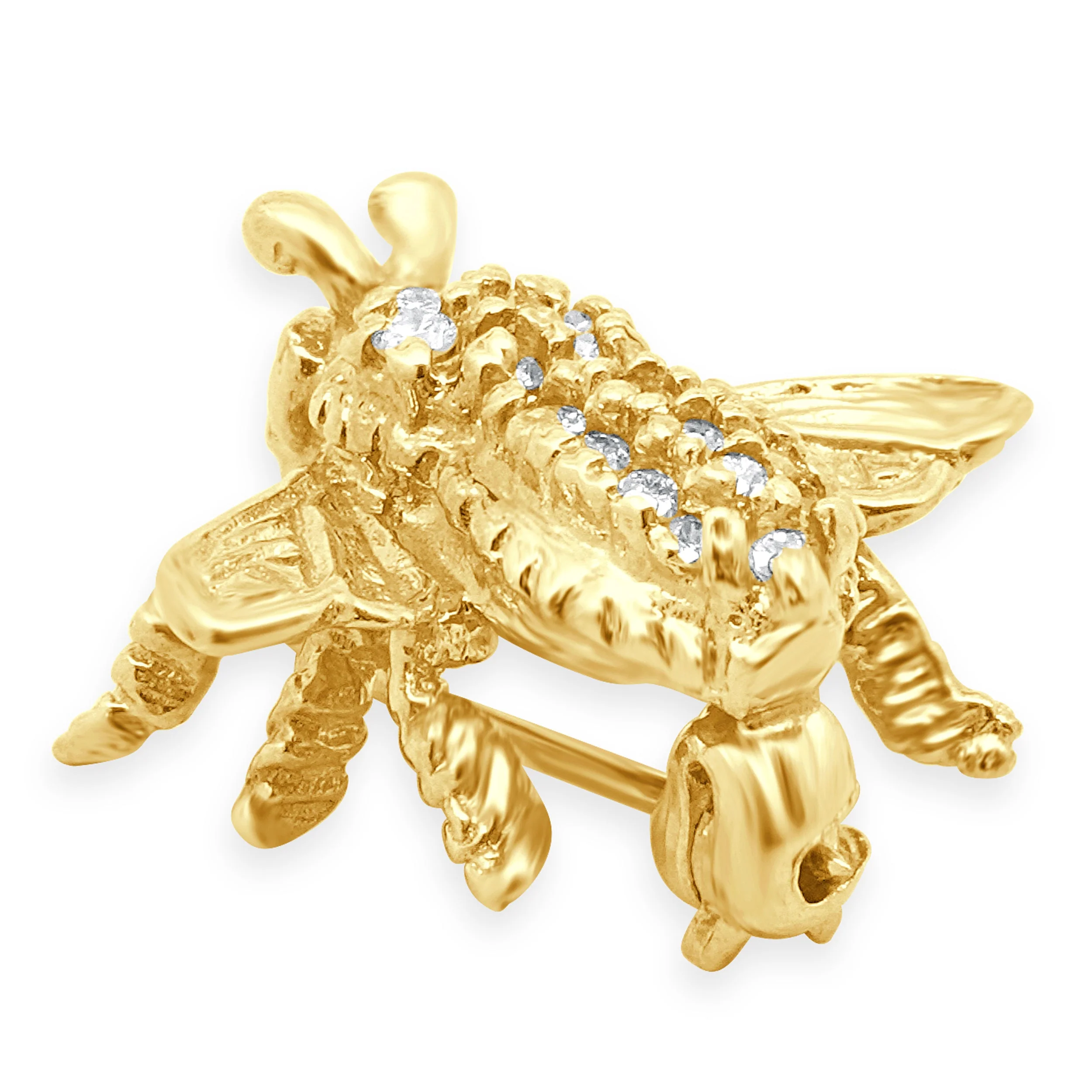 14K Yellow Gold and Pave Diamond Bee Pin - Image 2