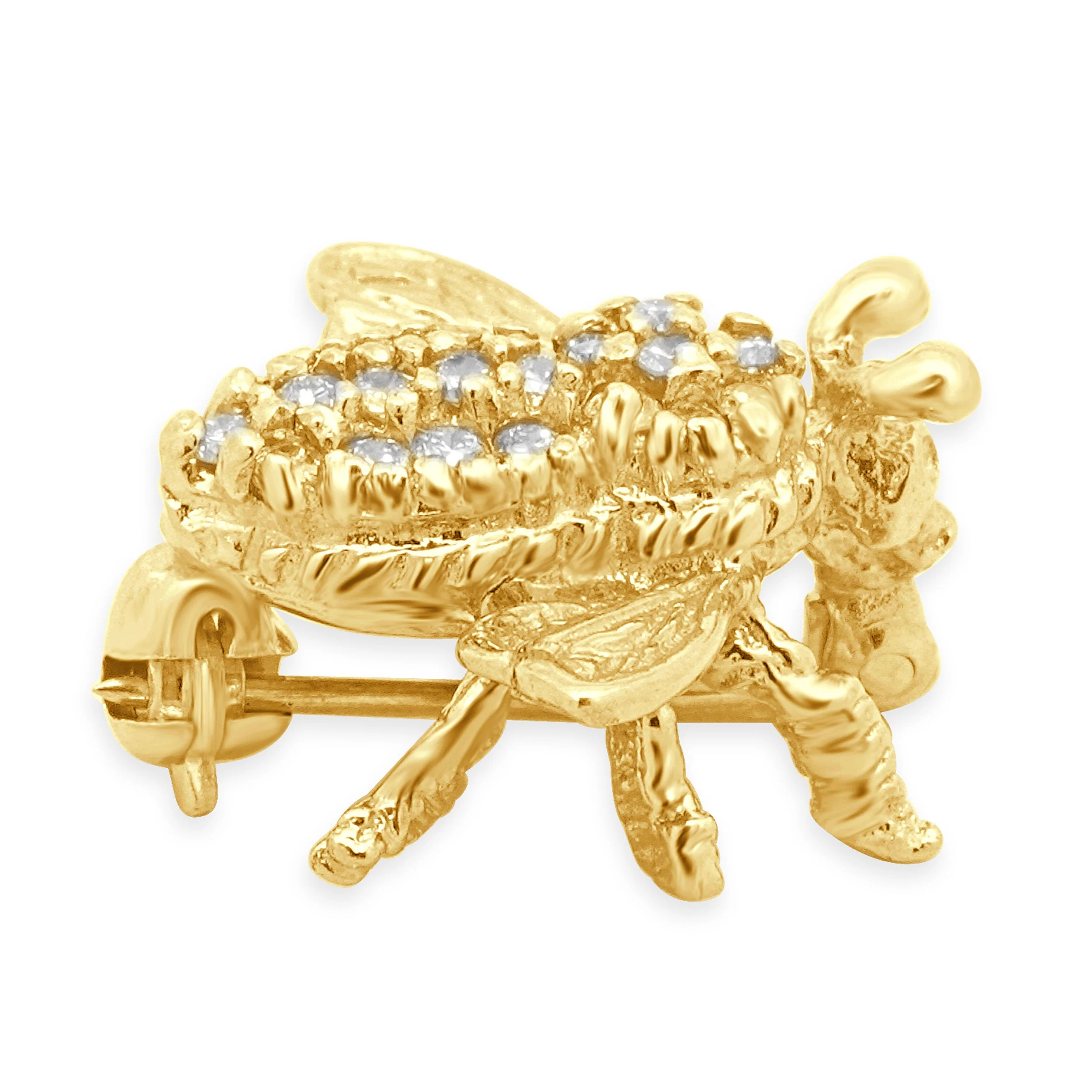 14K Yellow Gold and Pave Diamond Bee Pin - Image 3