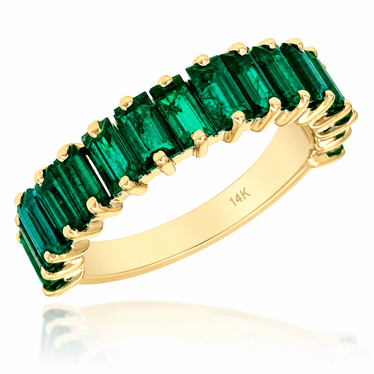 14K Yellow Gold Baguette Emerald Ring