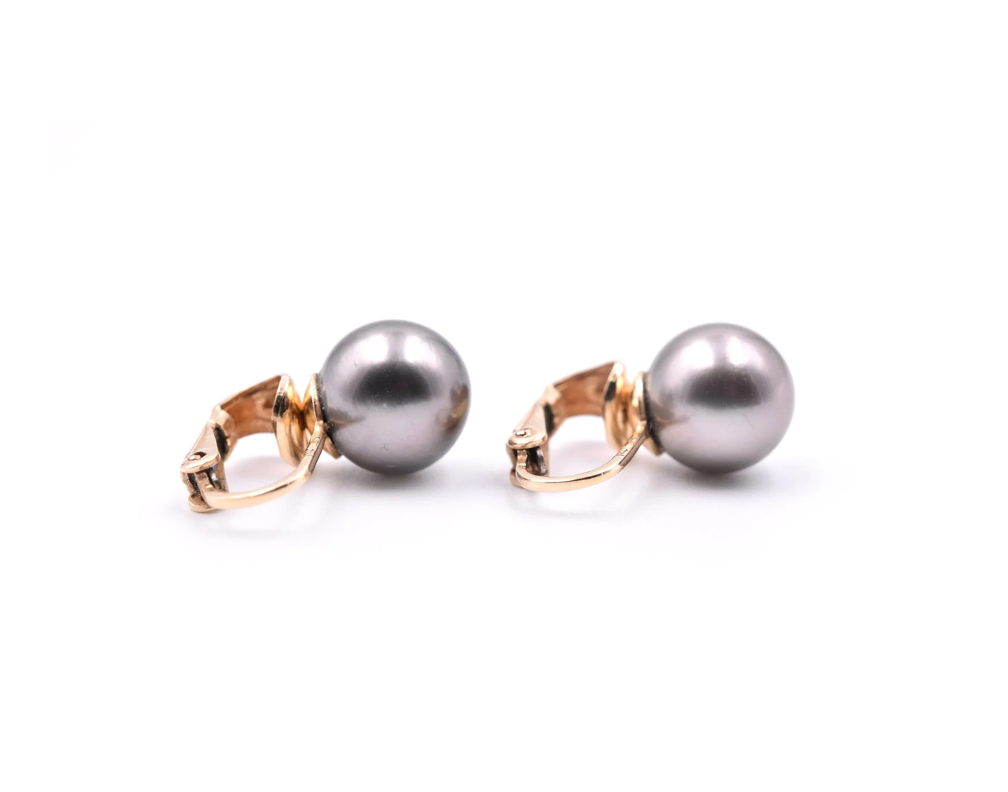 14k Yellow Gold Black Tahitian South Sea Pearl Earrings - Image 2