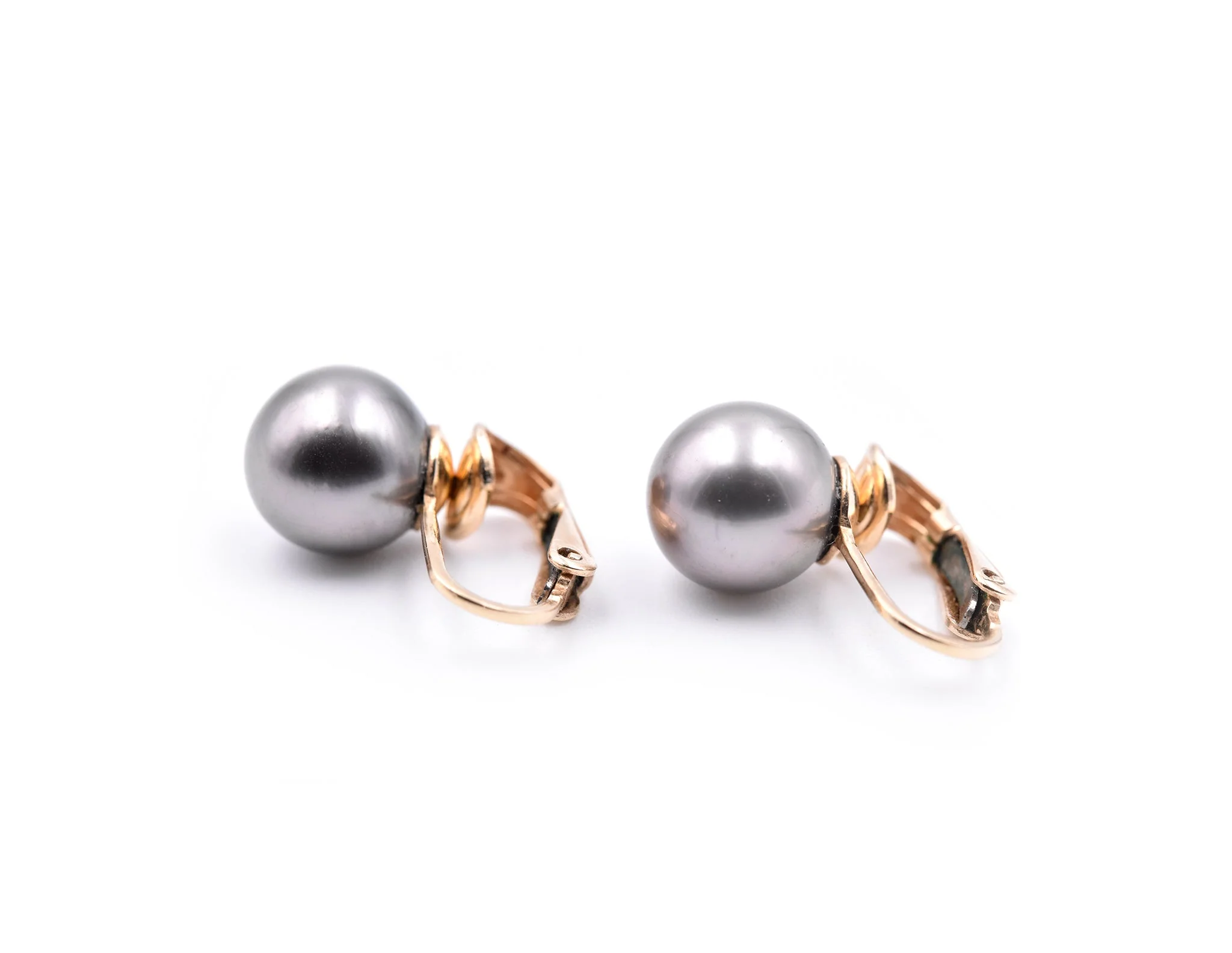 14k Yellow Gold Black Tahitian South Sea Pearl Earrings - Image 3