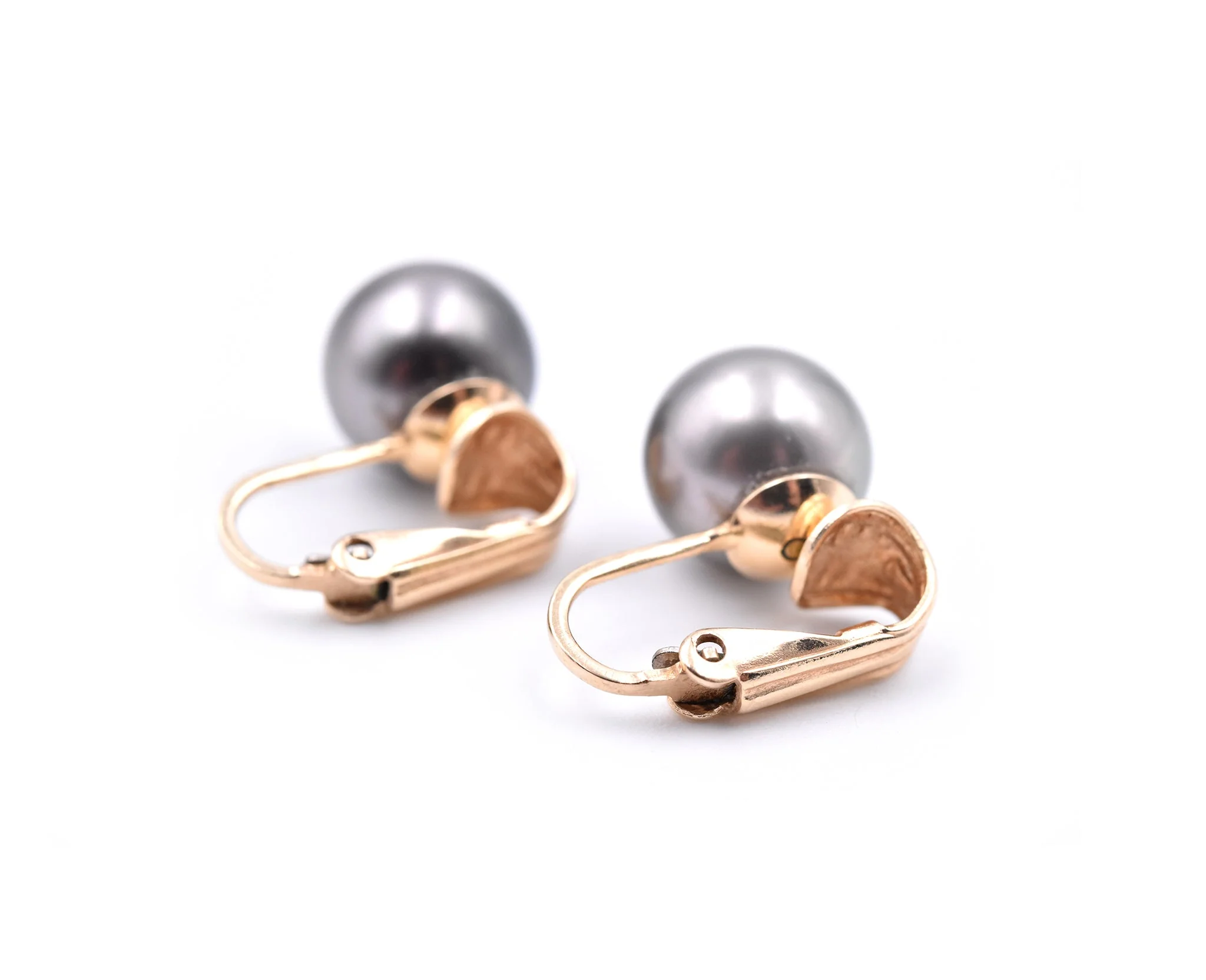 14k Yellow Gold Black Tahitian South Sea Pearl Earrings - Image 4