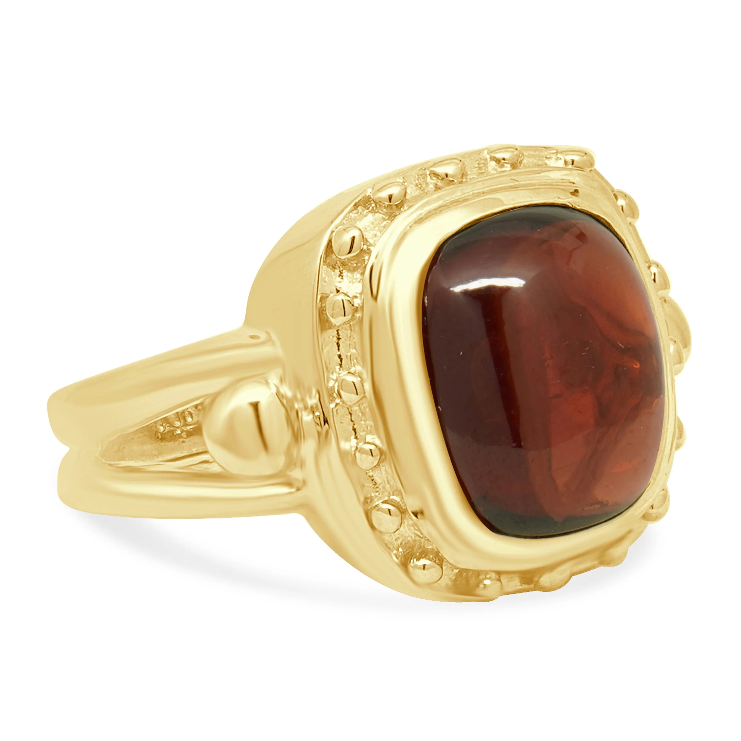 14K Yellow Gold Cabochon Cushion Cut Garnet Solitaire Ring - Image 4