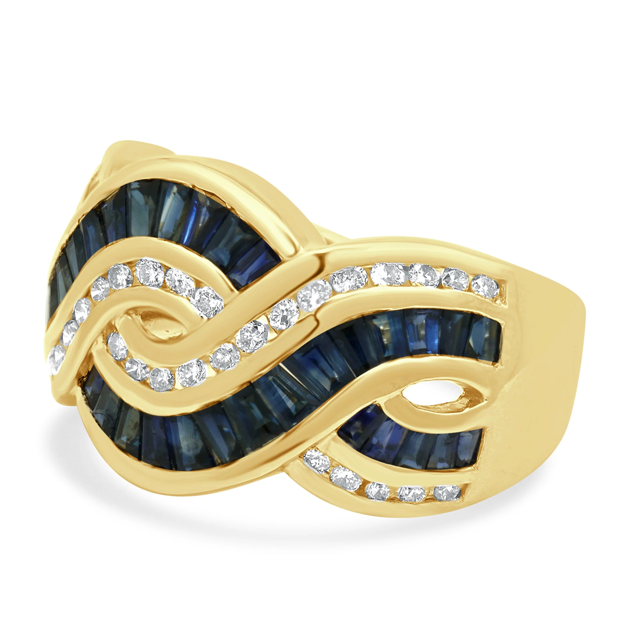 14K Yellow Gold Channel Set Blue Sapphire and Round Diamond Braided Band - Image 2