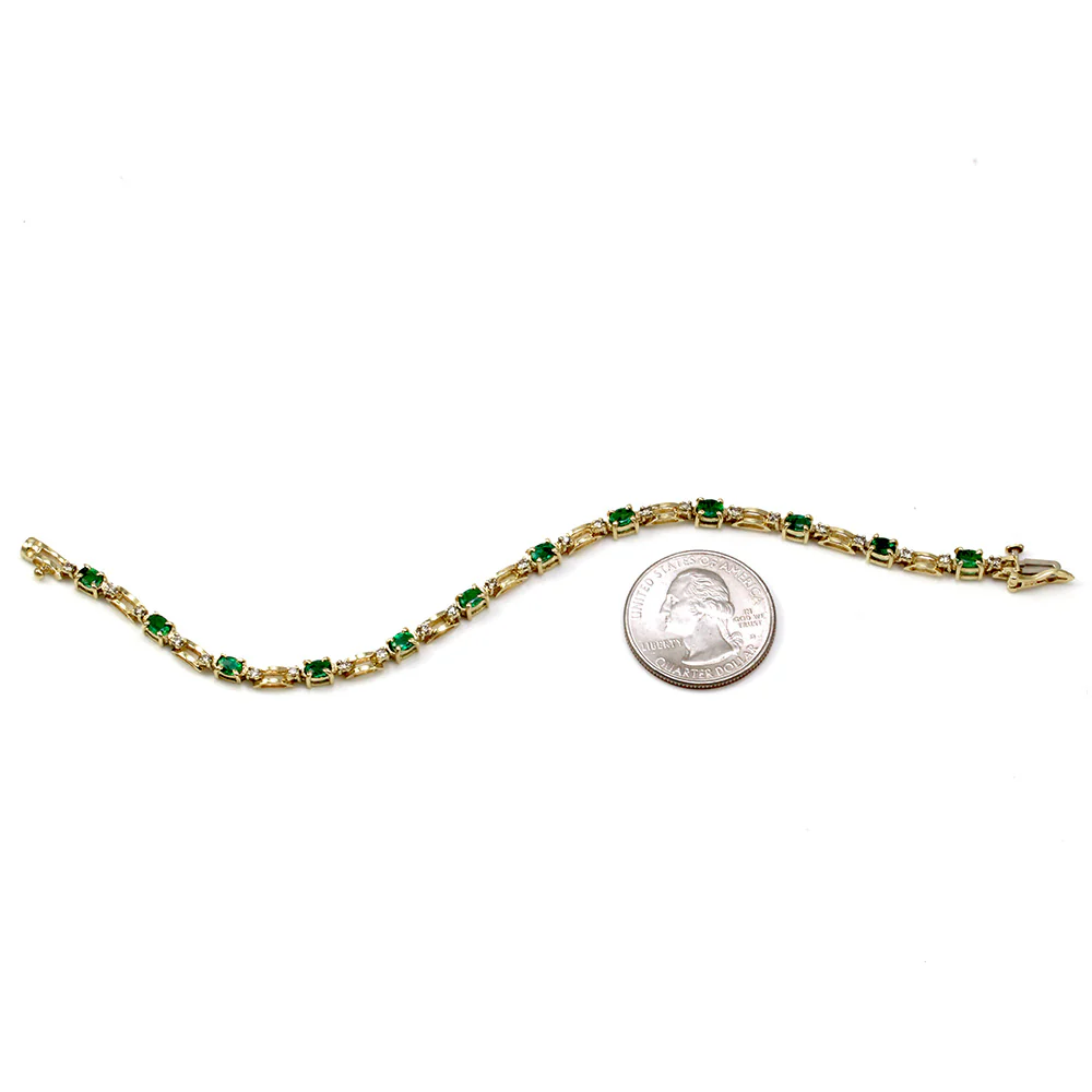 14K Yellow Gold Emerald & Diamond Link Bracelet - Image 5