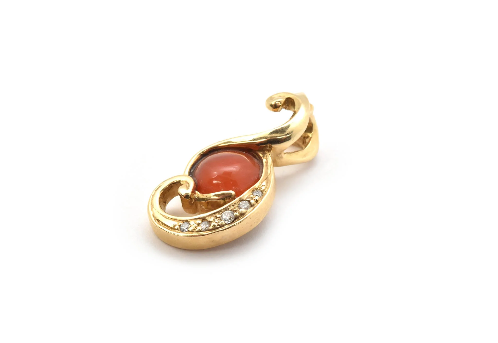 14k Yellow Gold, Fire Opal and 0.21ct Diamond Pendant - Image 4