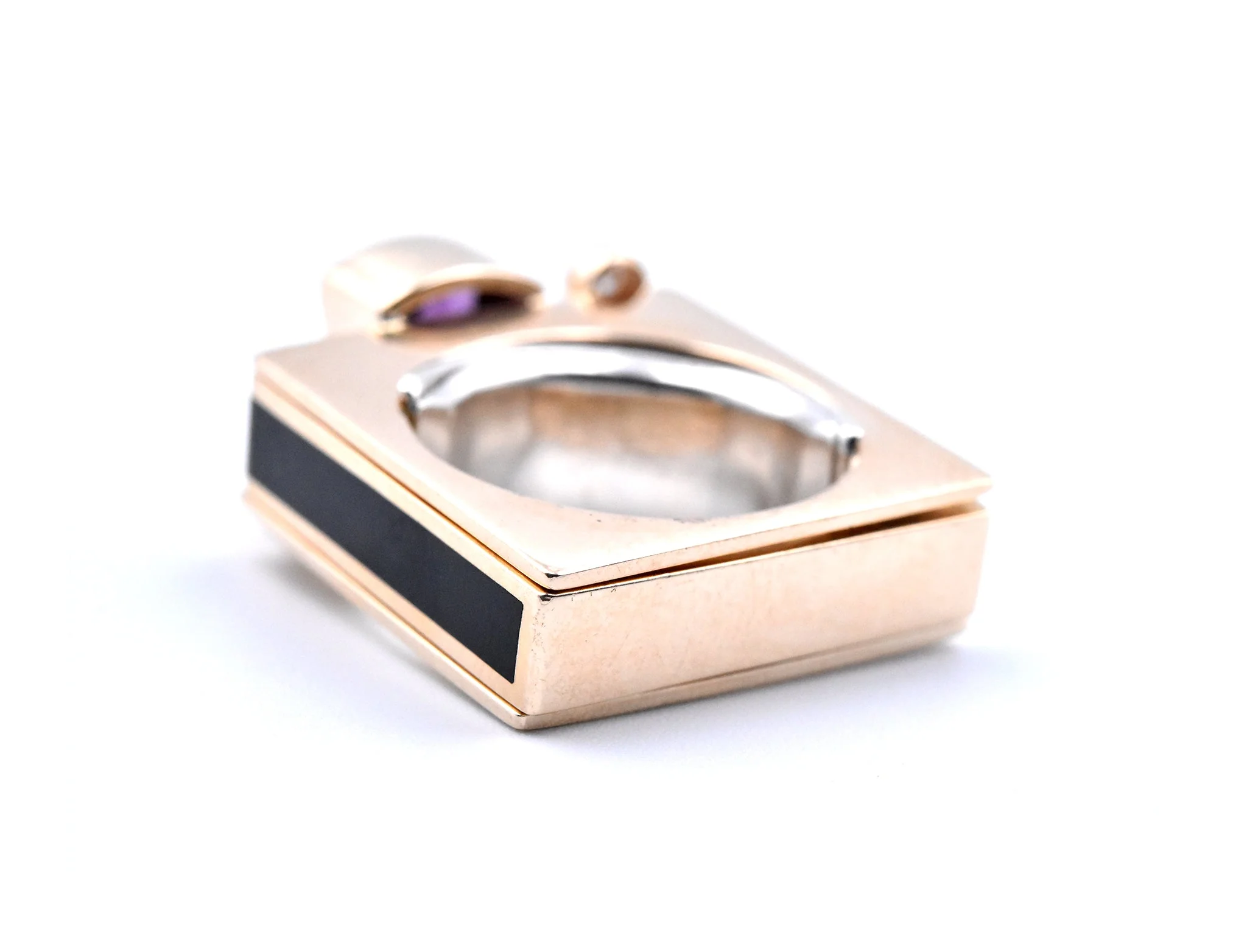 14k Yellow Gold Garnet, Zircon, Diamond, and Onyx Geometric Ring - Image 4