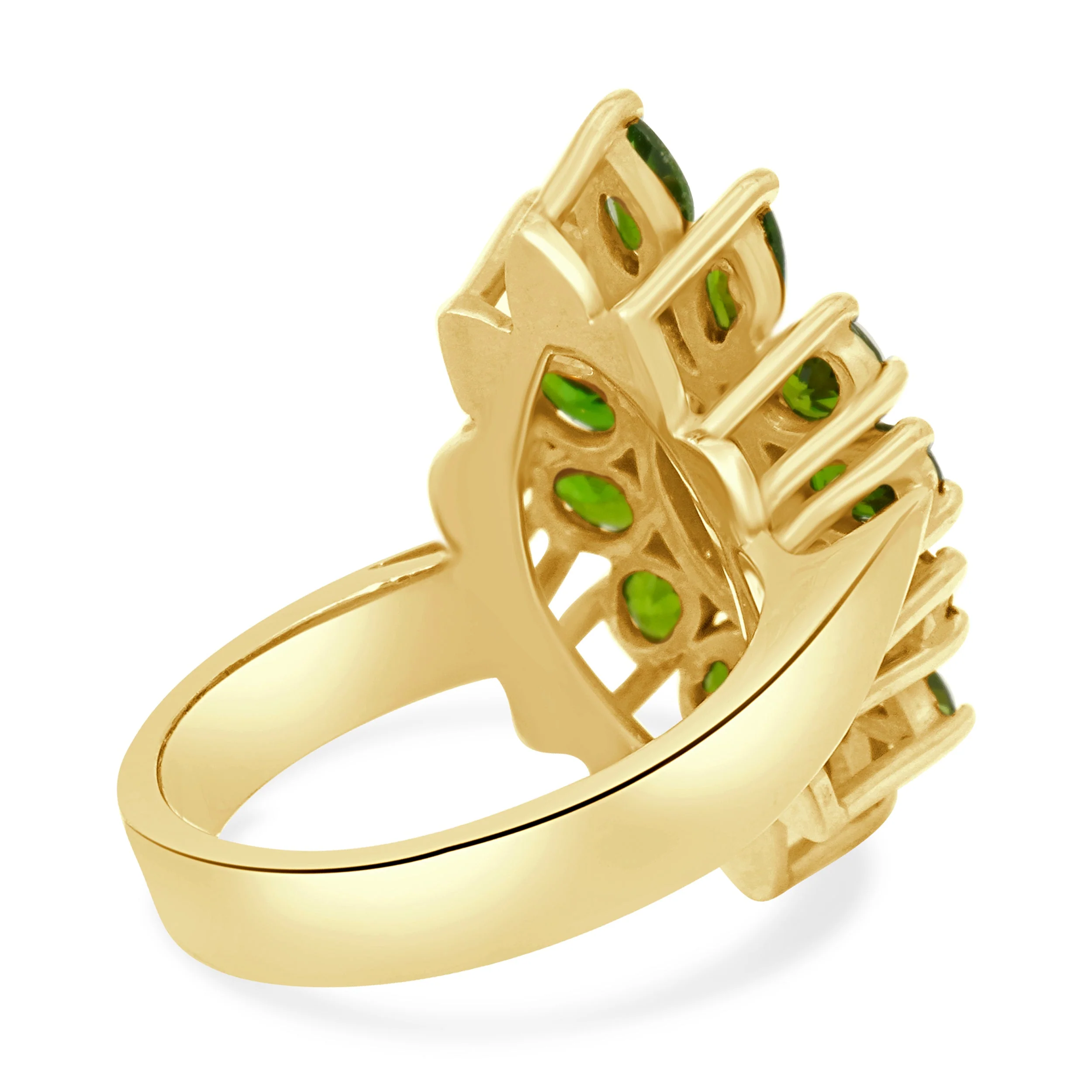 14K Yellow Gold Marquise and Oval Cut Chrome Diopside Halo Ring - Image 4