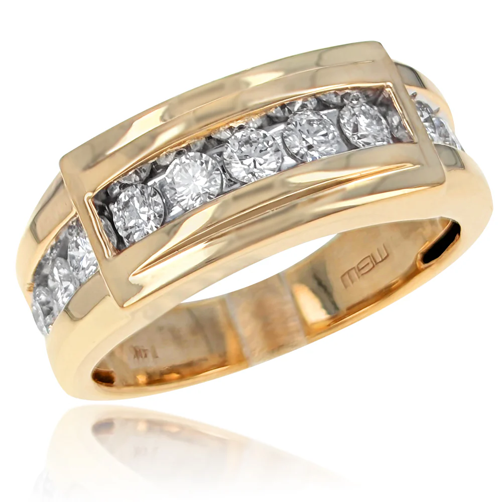 14K Yellow Gold Men's Channel-Set Diamond Ring