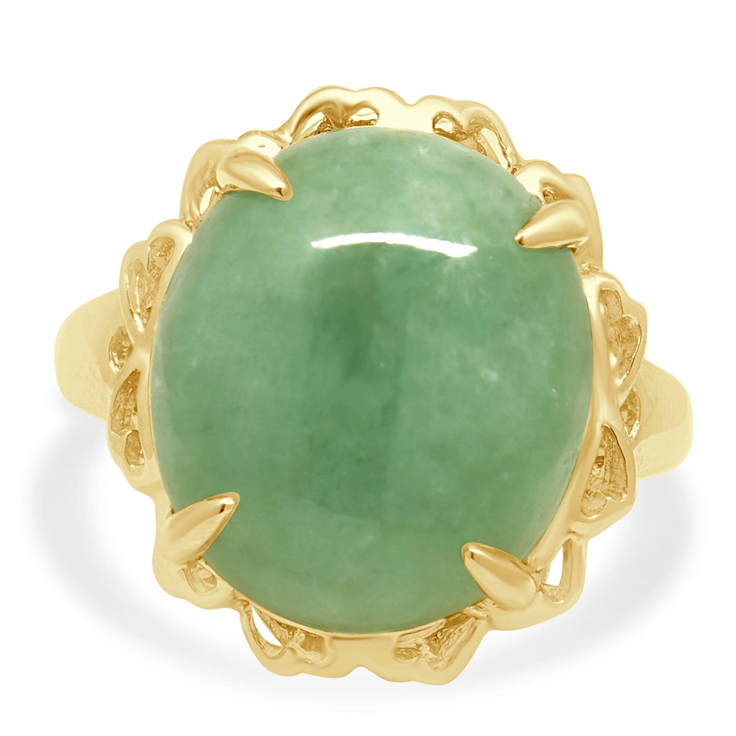 14K Yellow Gold Oval Cabochon Cut Jadeite Solitaire Ring