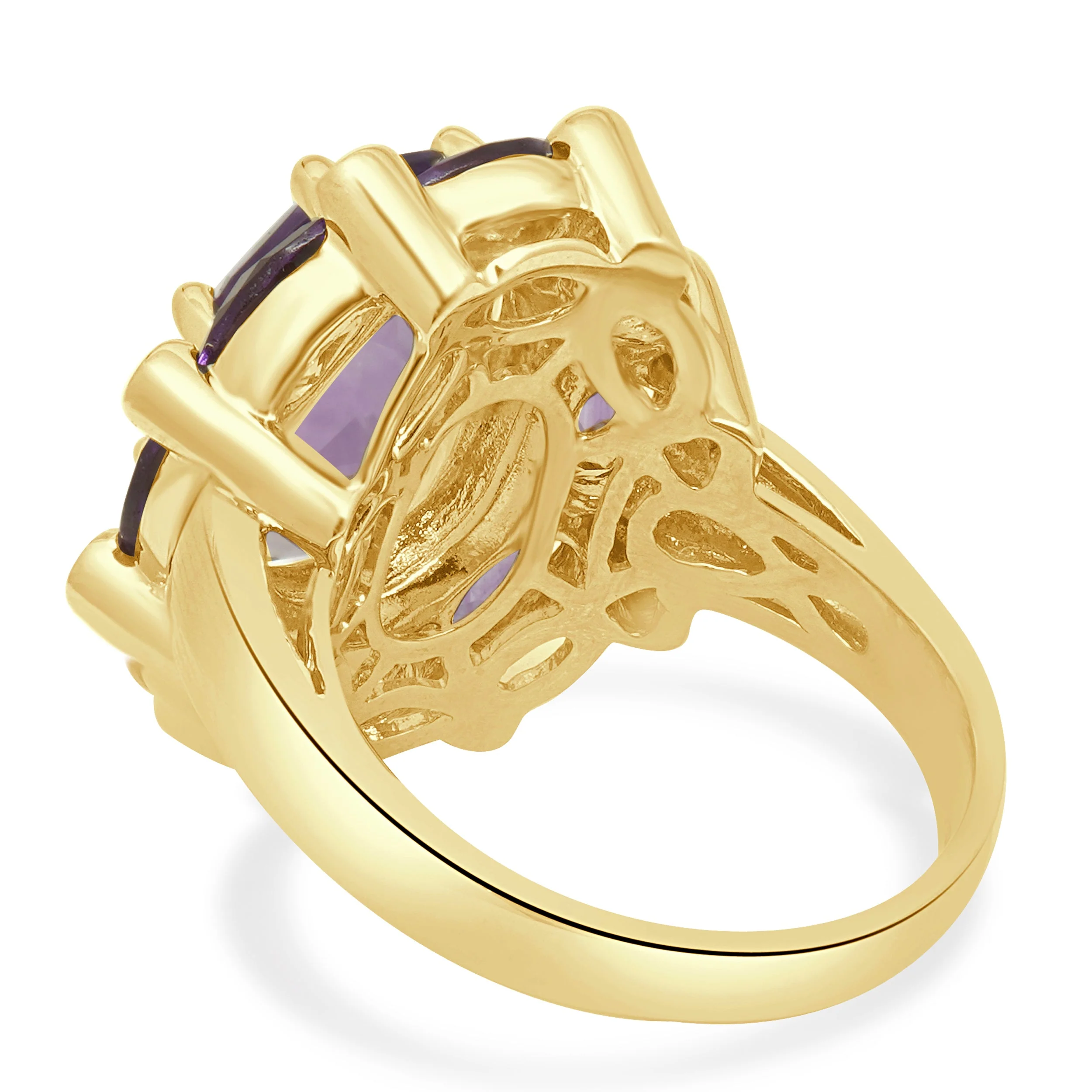 14K Yellow Gold Oval Checkerboard Cut Amethyst and Round Diamond Ring - Image 4